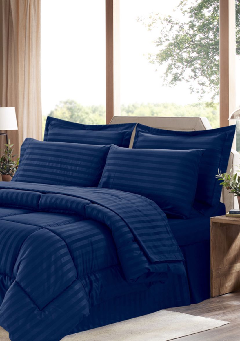 8 Piece Bed In A Bag Hotel Dobby Embossed Comforter Sheet Bed Skirt Sham Set