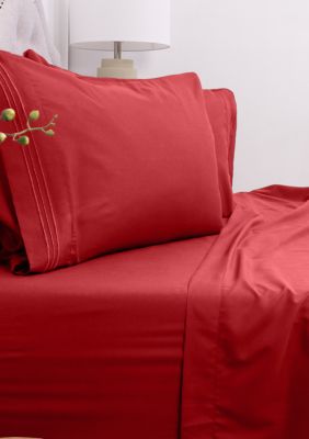 Sweet Home Collection 1800 Series 4 Piece Deep Pocket Bed Sheet Set, Red, Twin X-Large