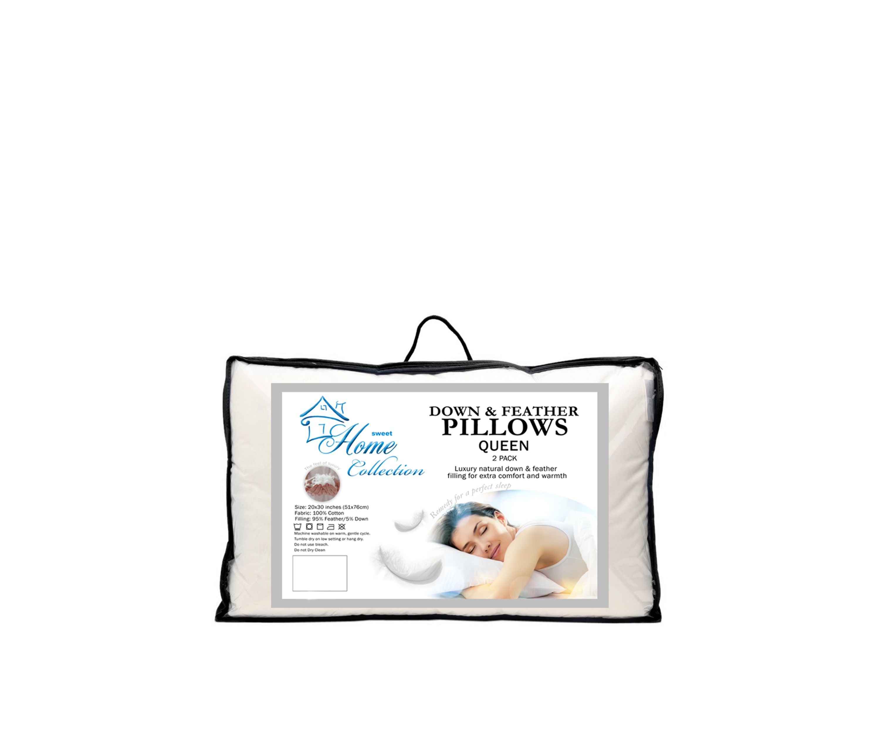 Feather & Down Blend Bed Pillows All Cotton Cover 2 Pack