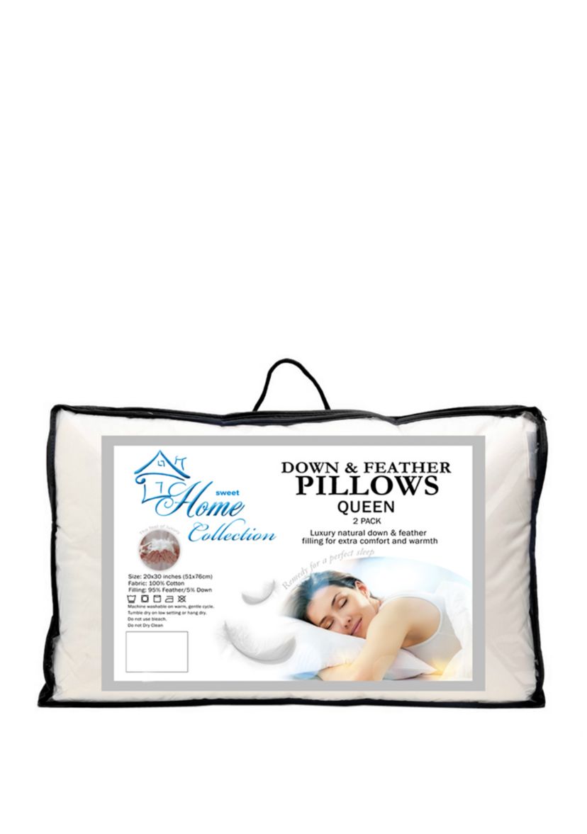 Feather & Down Blend Bed Pillows All Cotton Cover 2 Pack