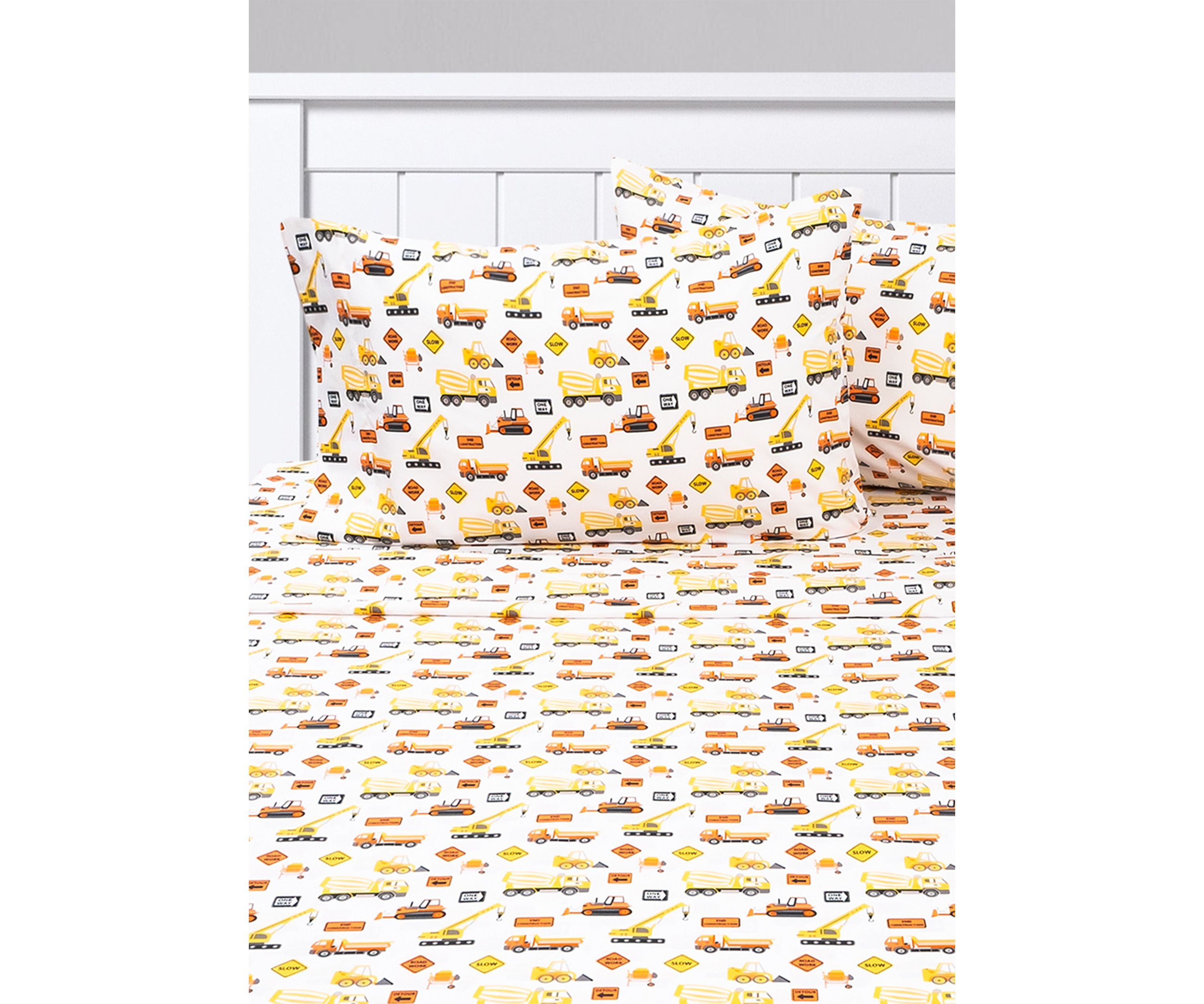 Construction Vehicles Dump Trucks Cranes Kids Sheet Set