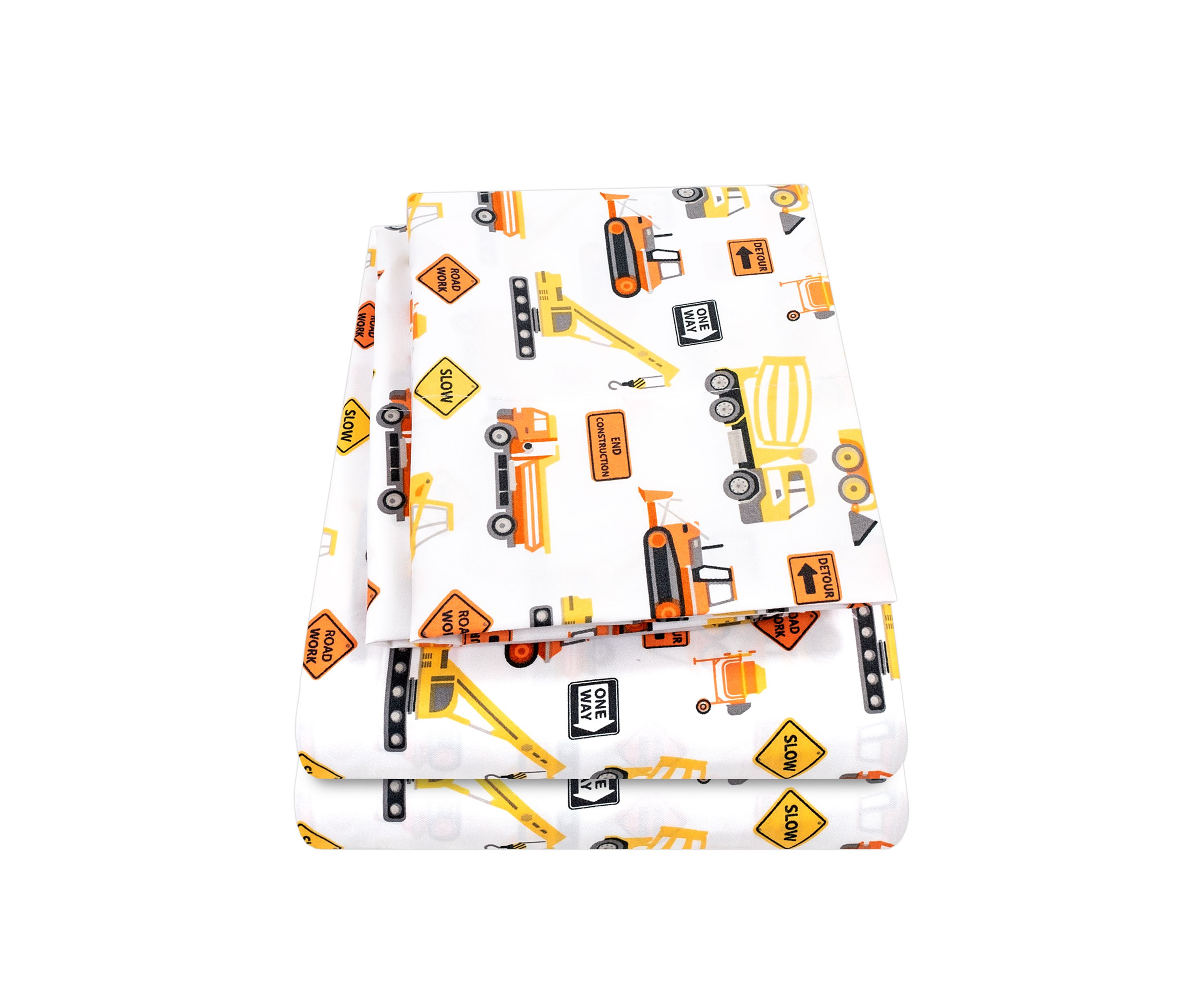 Construction Vehicles Dump Trucks Cranes Kids Sheet Set