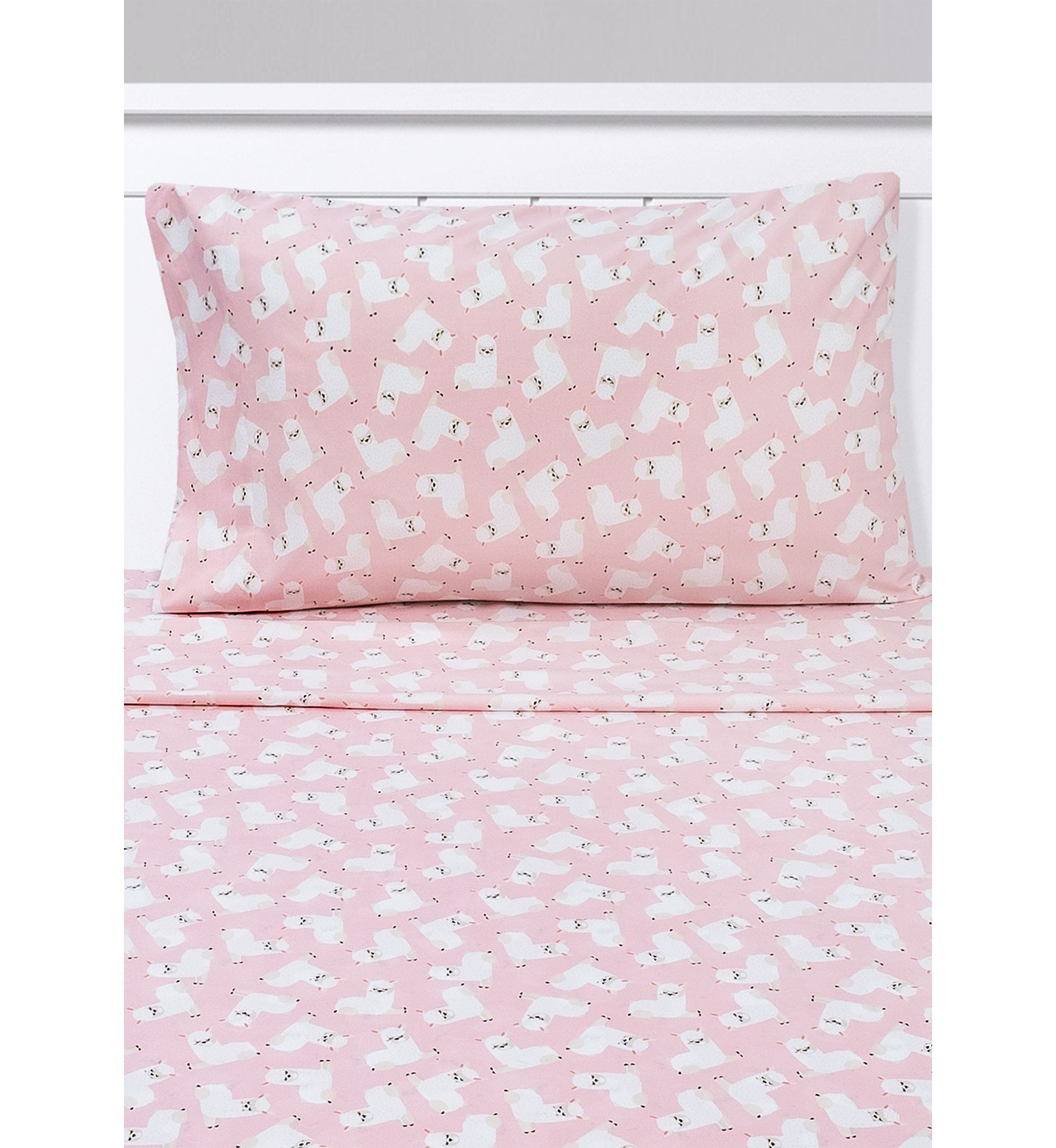 Llamas Kids Sheet Set Pink White