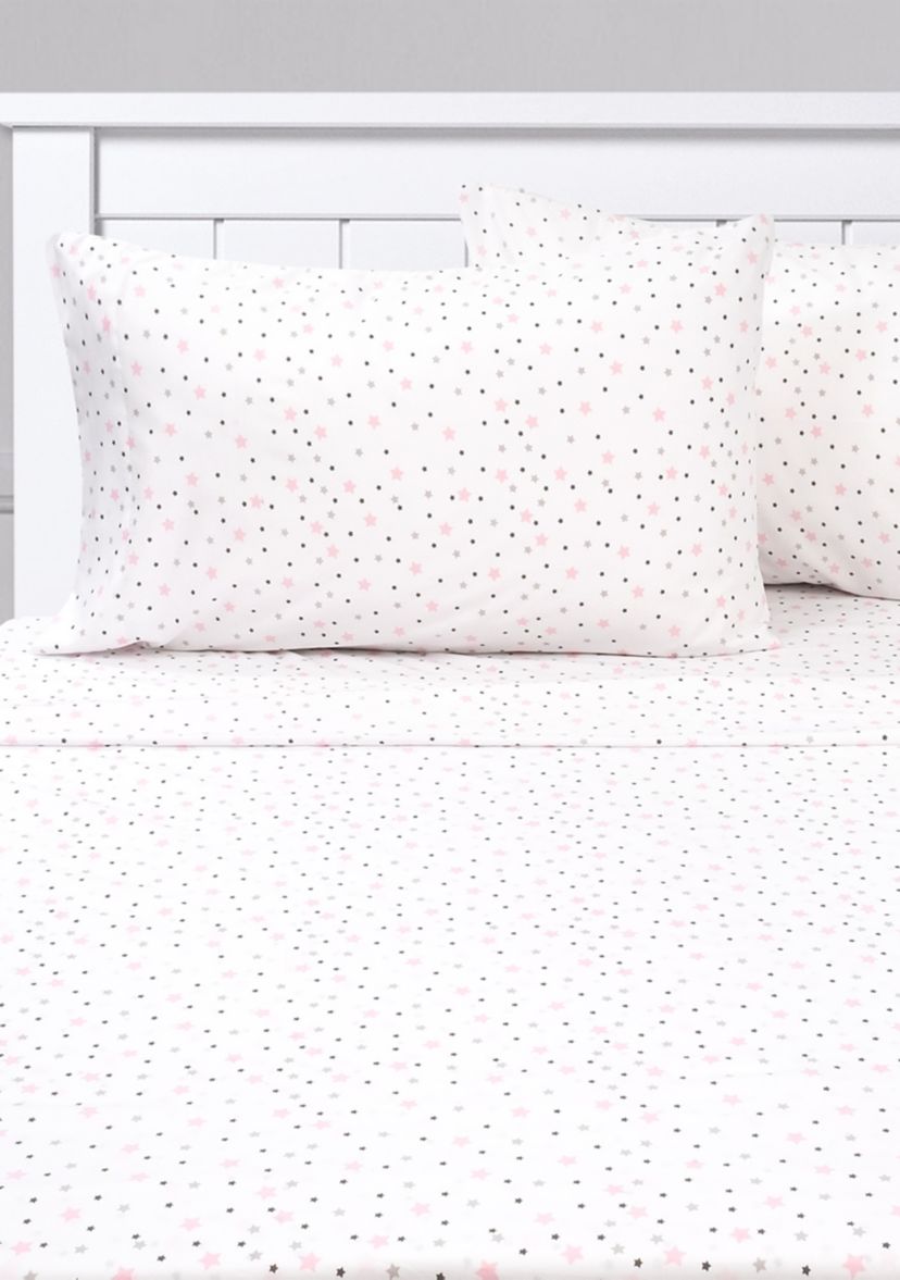 Stars Kids Sheet Set White With Pink, Gray, Black