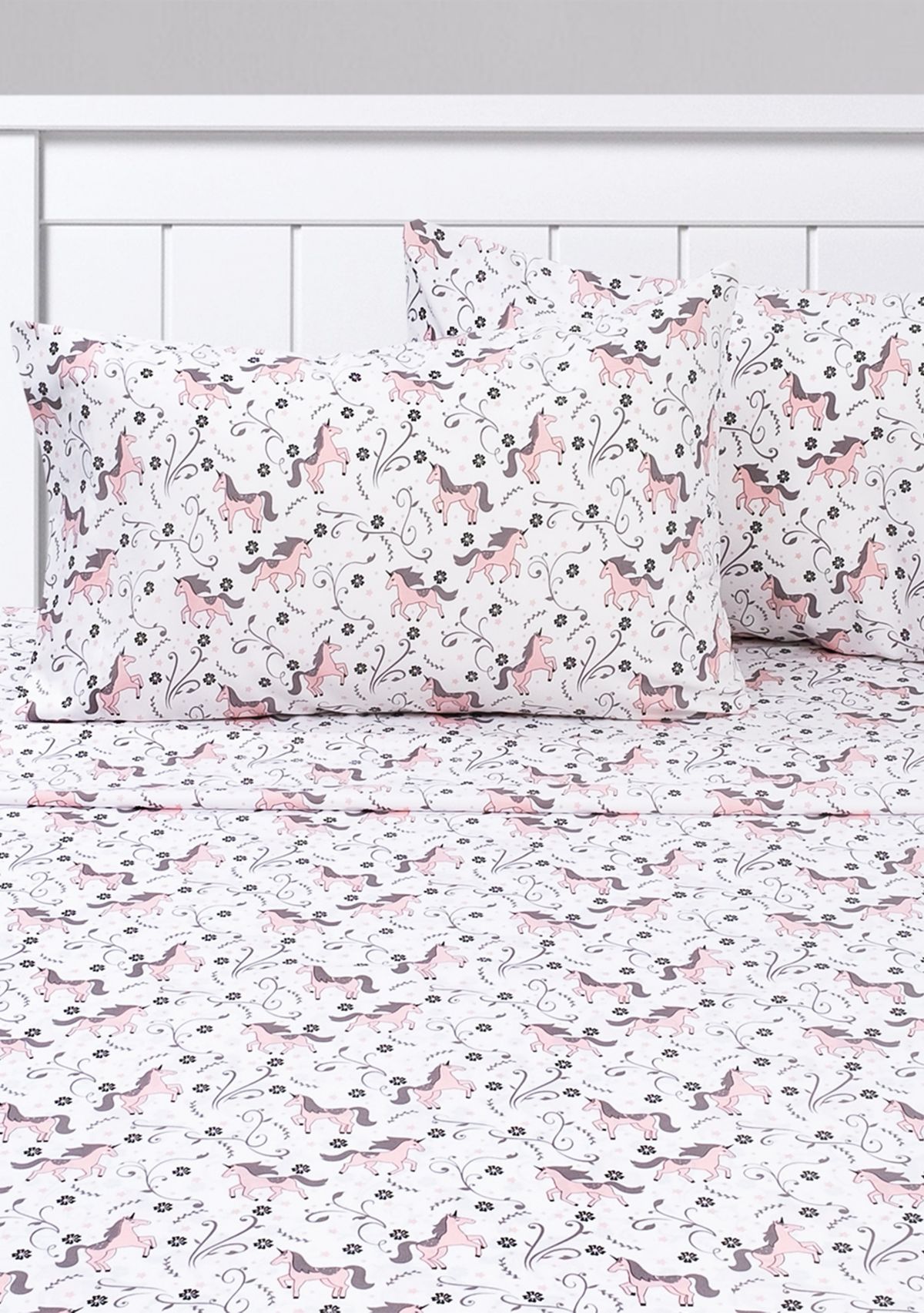 Prancing Unicorns & Stars White Pink Kids Sheet Set