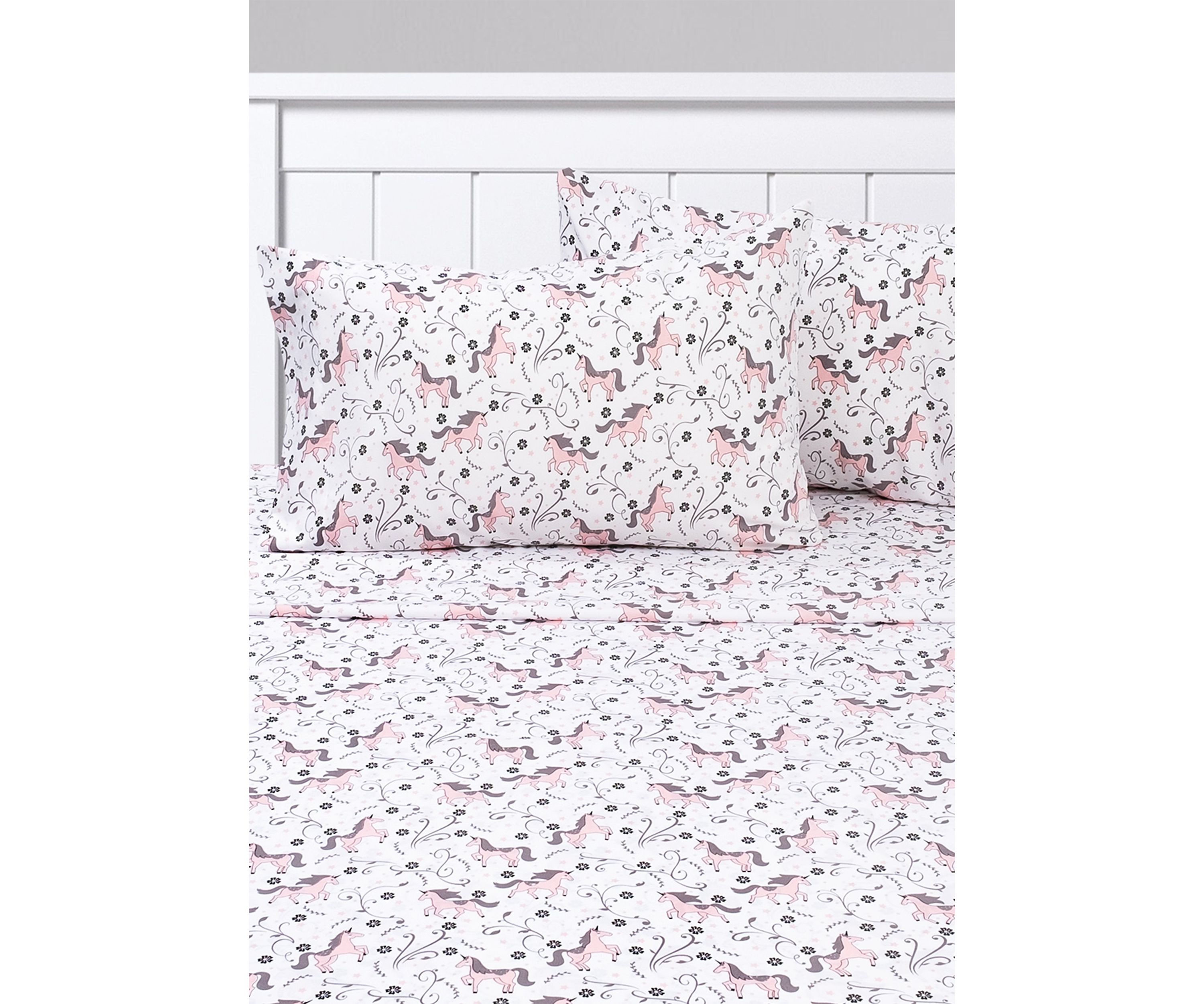 Prancing Unicorns & Stars White Pink Kids Sheet Set