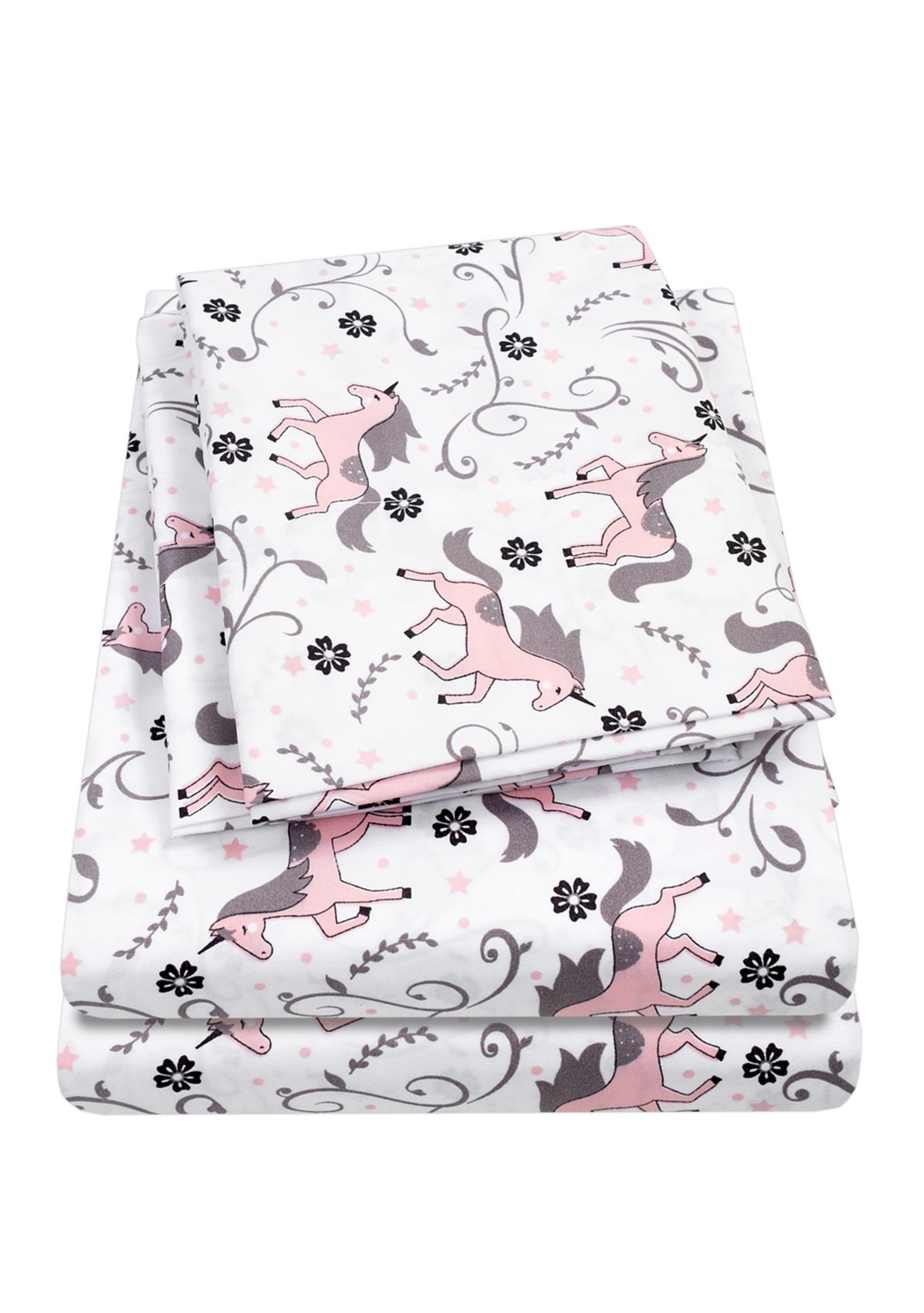 Prancing Unicorns & Stars White Pink Kids Sheet Set