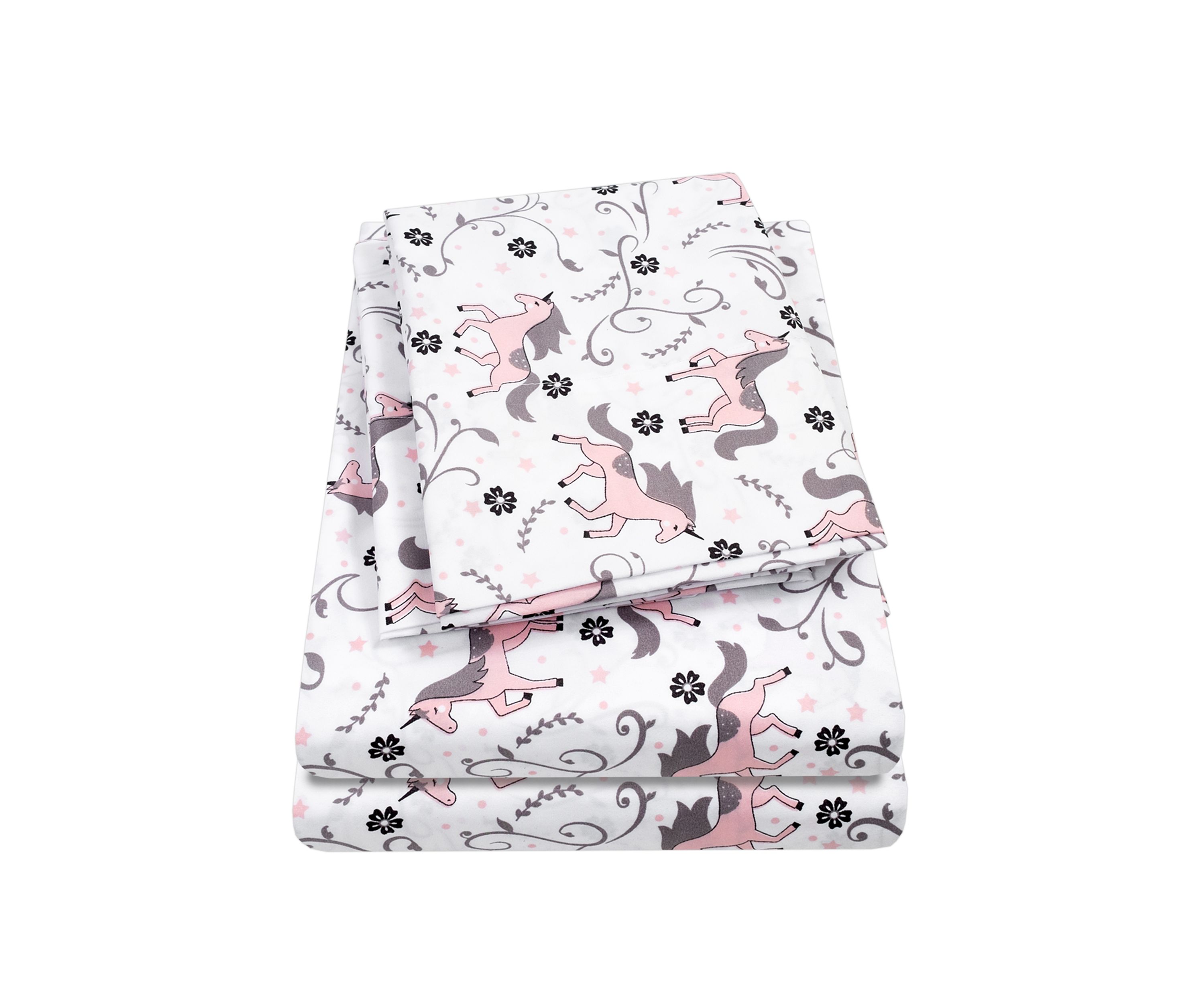 Prancing Unicorns & Stars White Pink Kids Sheet Set