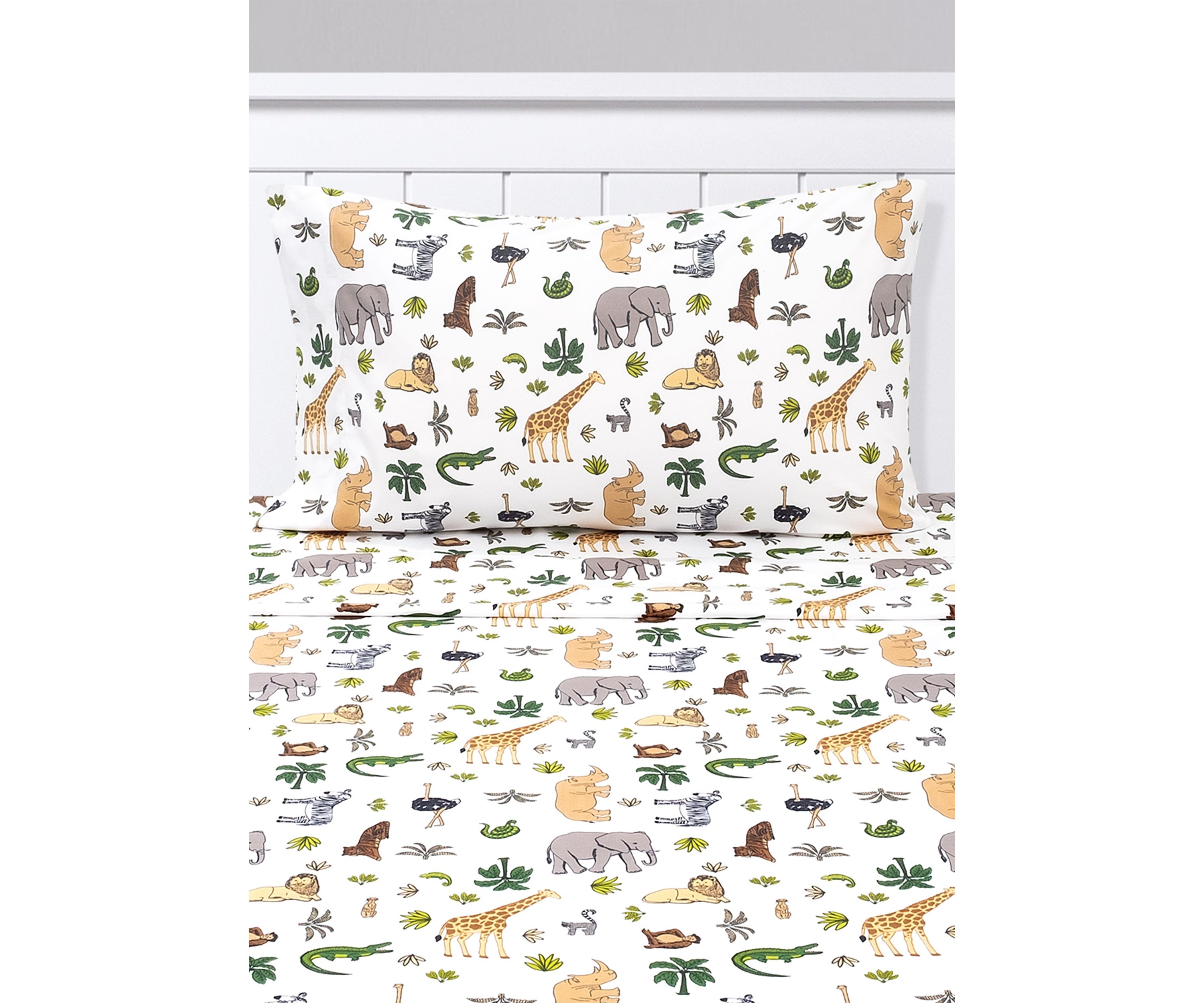 Wild Jungle Animals Giraffe, Rhino, Lion Kids Sheet Set