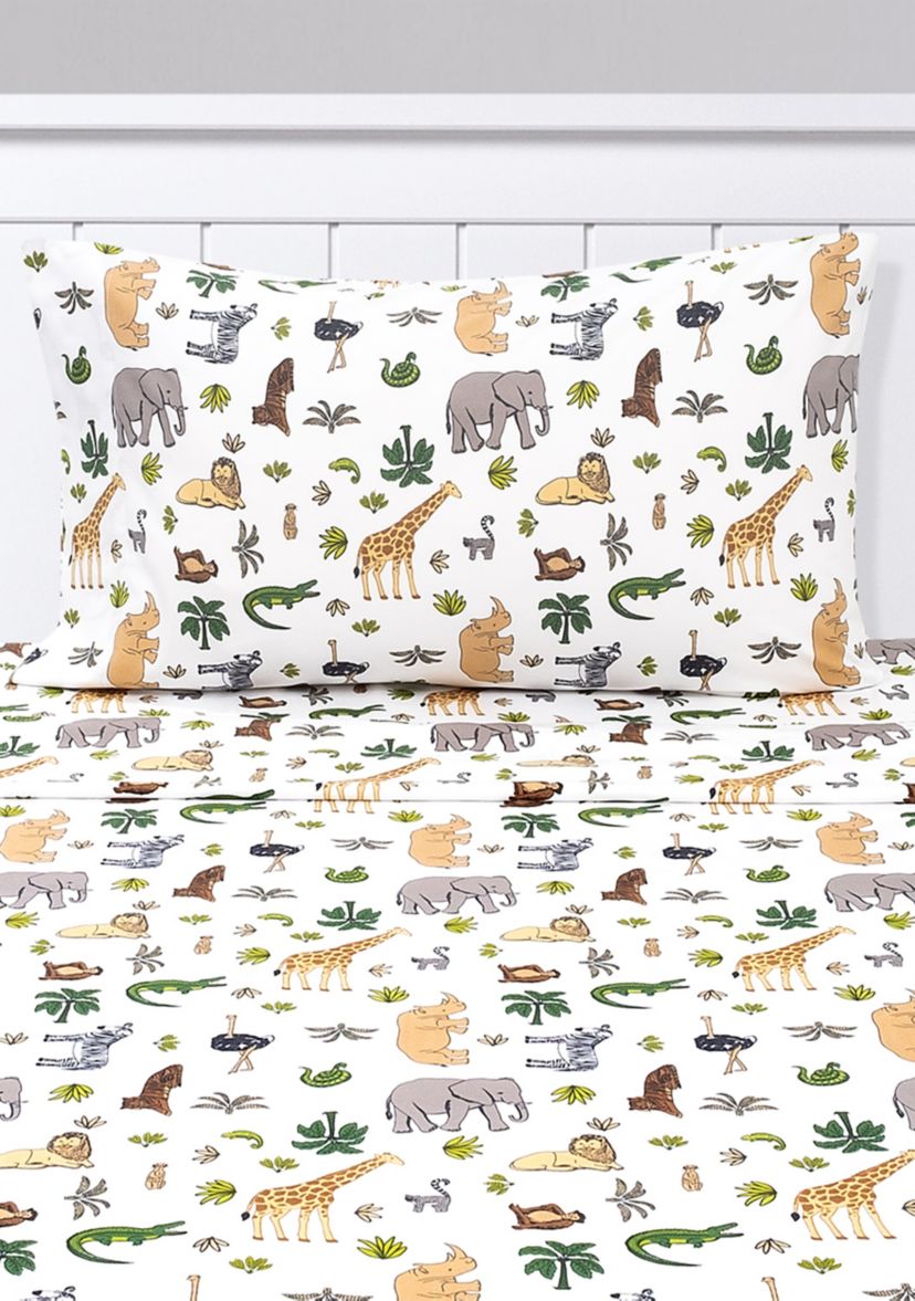 Wild Jungle Animals Giraffe, Rhino, Lion Kids Sheet Set