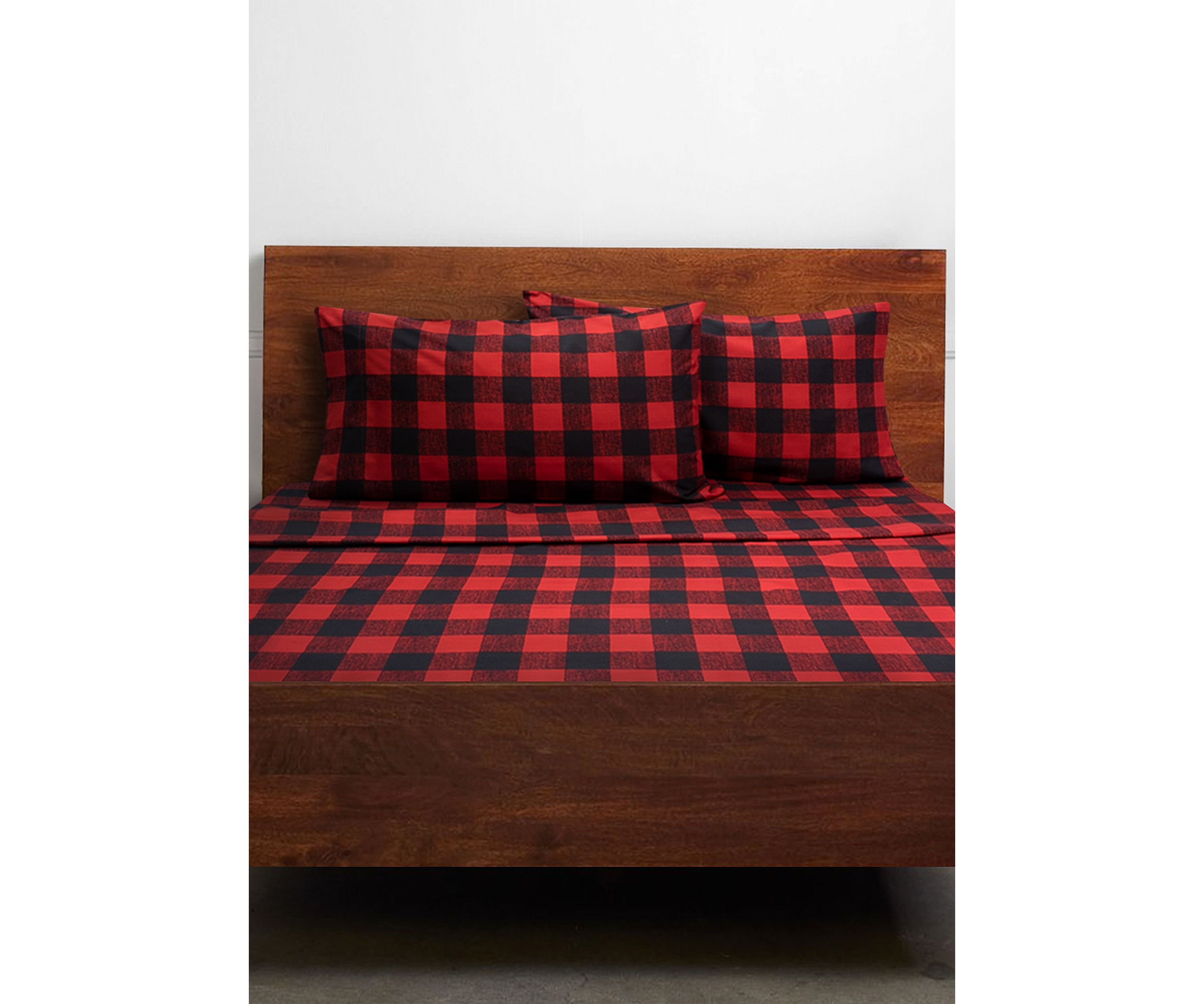 Buffalo Plaid Black Red 4 PC Microfiber Bed Sheet Set