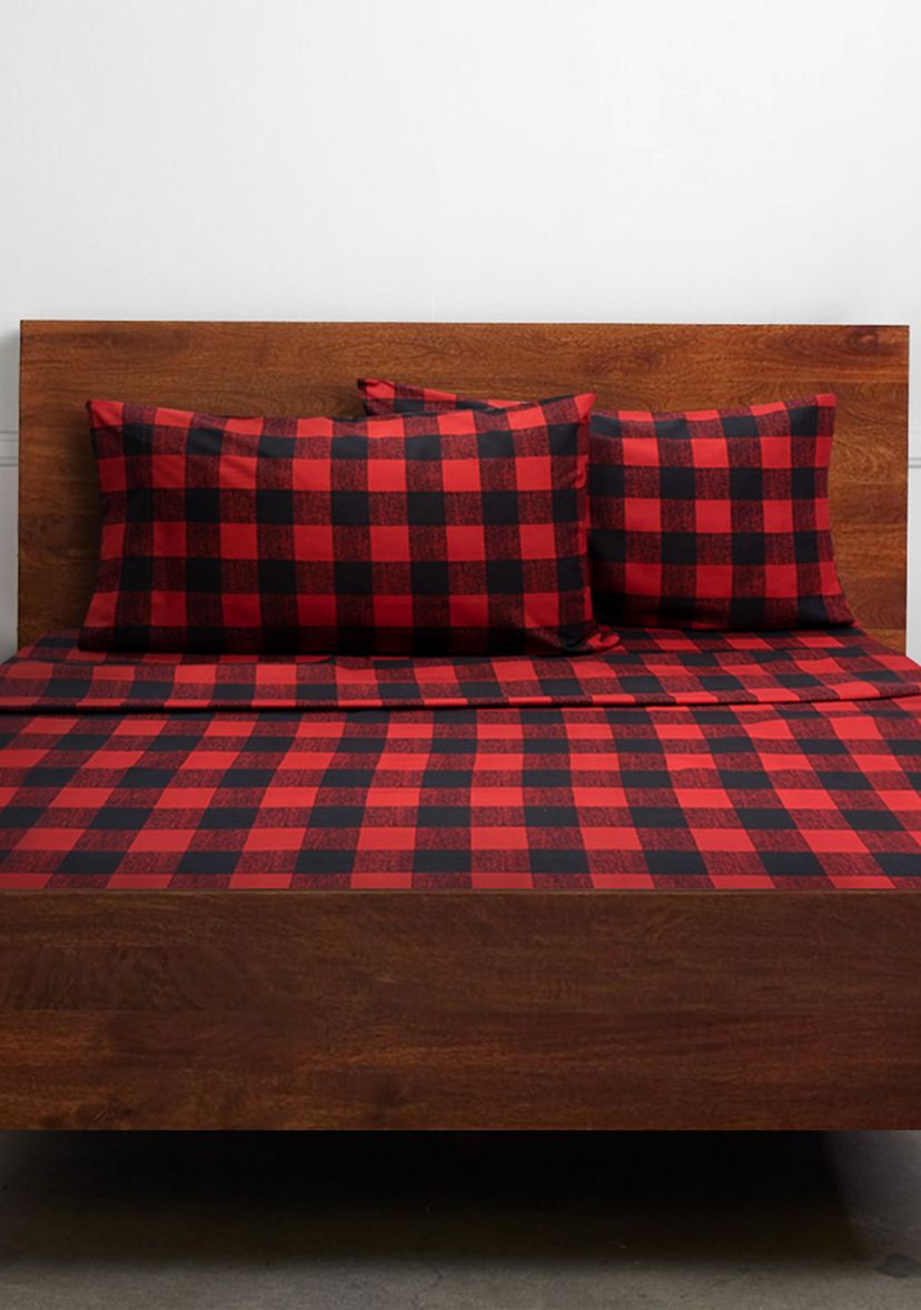 Buffalo Plaid Black Red 4 PC Microfiber Bed Sheet Set