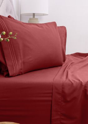 Sweet Home Collection 1800 Series 4 Piece Deep Pocket Bed Sheet Set, Burgundy, Short Queen/RV -  0842491126315