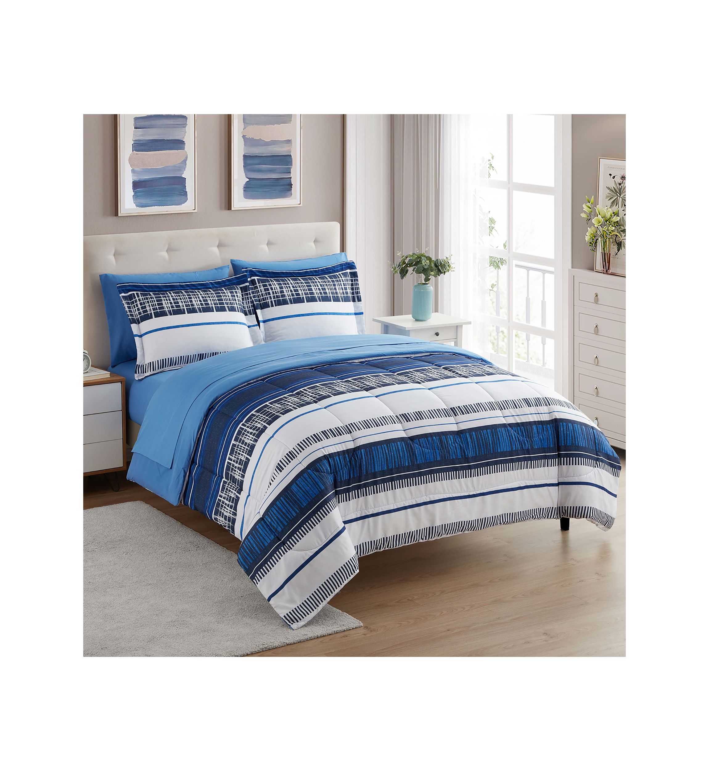 7 Piece Mediterranean Bed in a Bag Comforter, Sham & Sheet Set