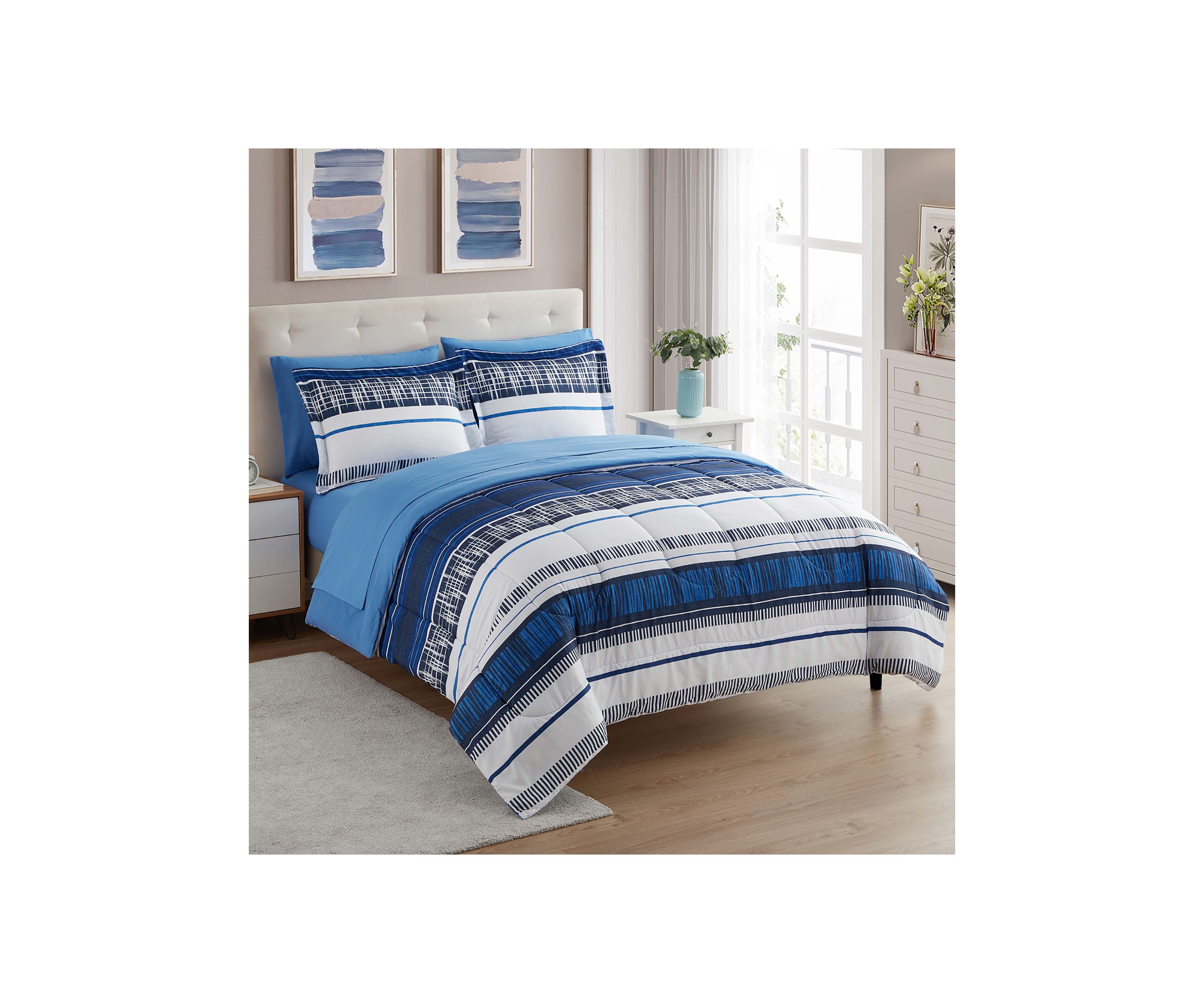 7 Piece Mediterranean Bed in a Bag Comforter, Sham & Sheet Set