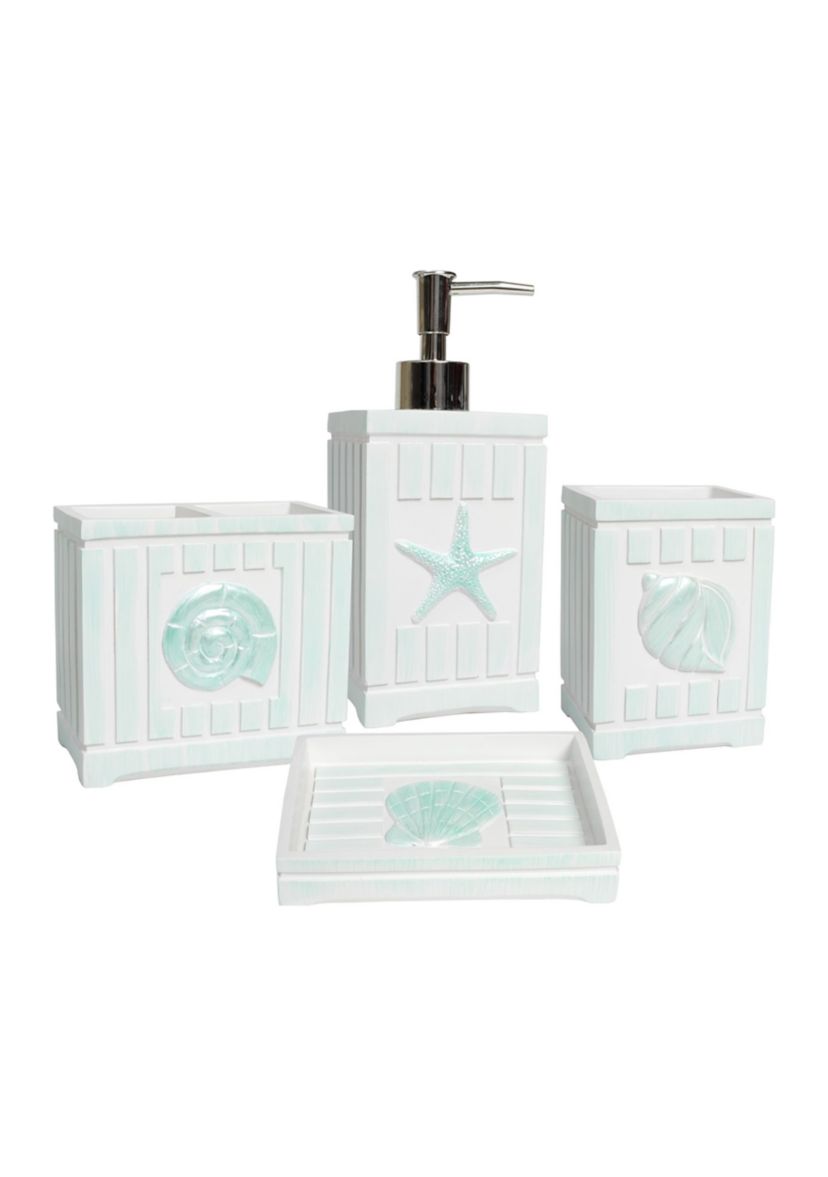Beach Shells Poly Resin Bath Accessory Collection 4 Piece Bathroom Set