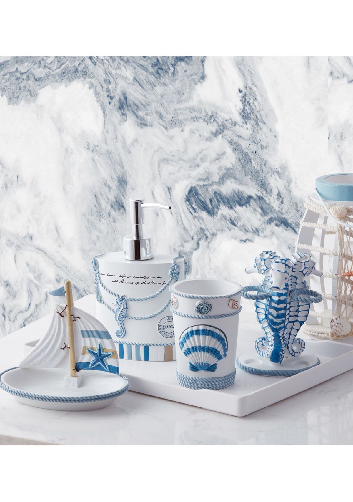 Beach Life Bath Accessory Collection 4 Piece Bathroom Set