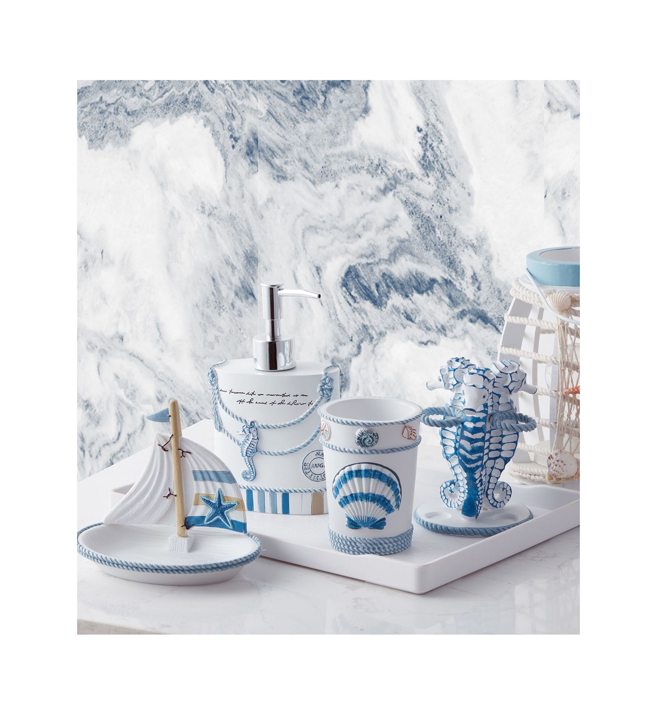Beach Life Bath Accessory Collection 4 Piece Bathroom Set