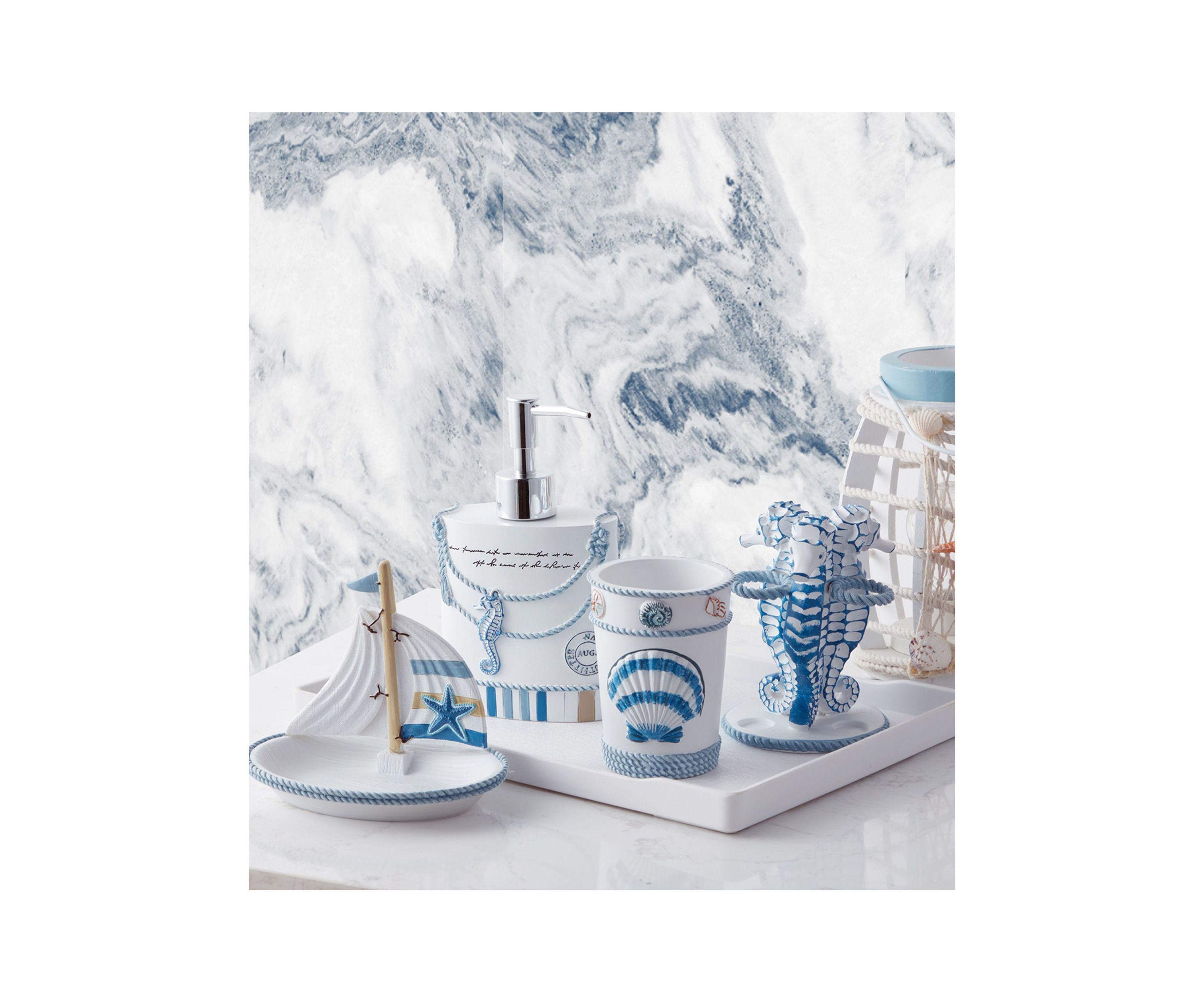 Beach Life Bath Accessory Collection 4 Piece Bathroom Set