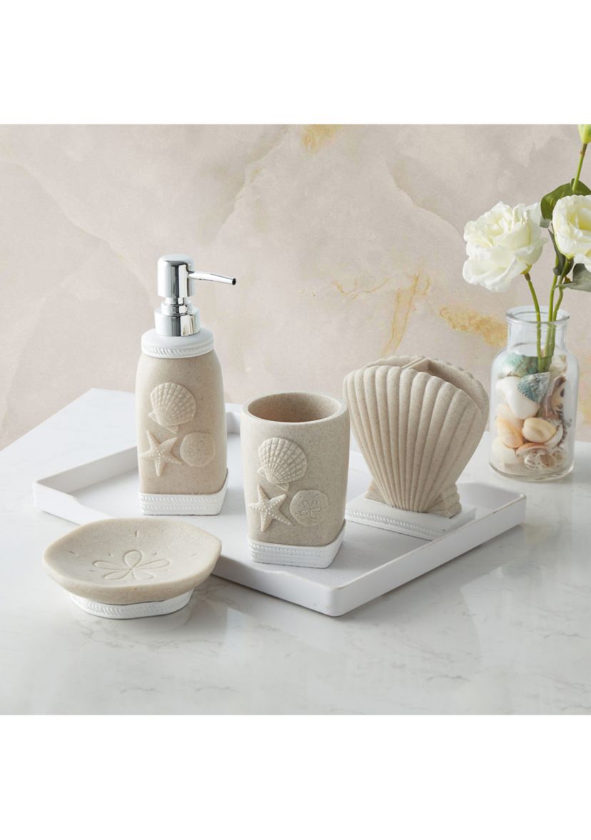 Coastal Shell Bath Accessory Collection 4 Piece Bathroom Set