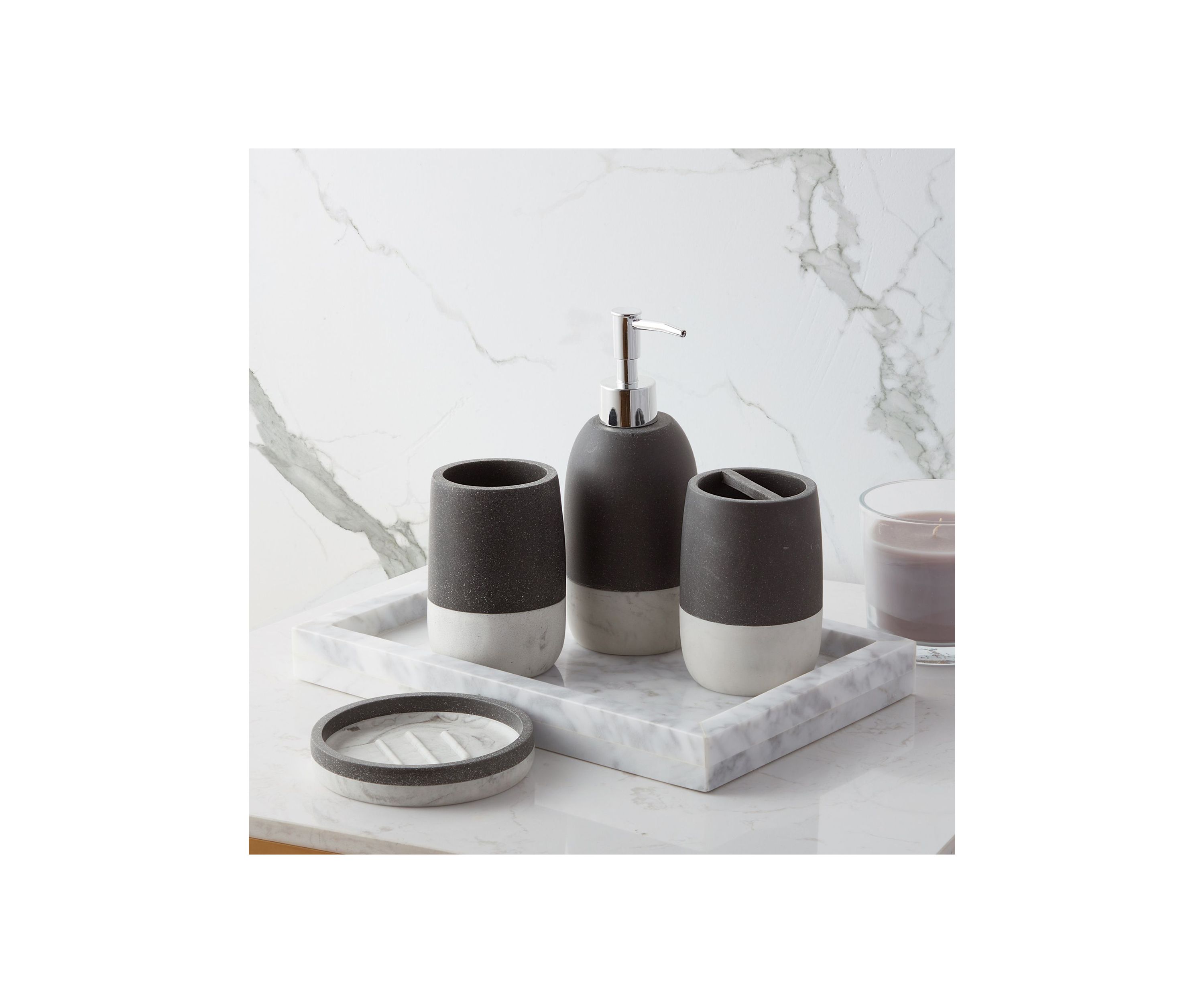 Marbleized Bath Accessory Collection 4 Piece Bathroom Set