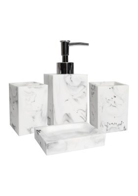 Plaza Poly Resin Bath Accessory Collection 4 Piece Bathroom Set