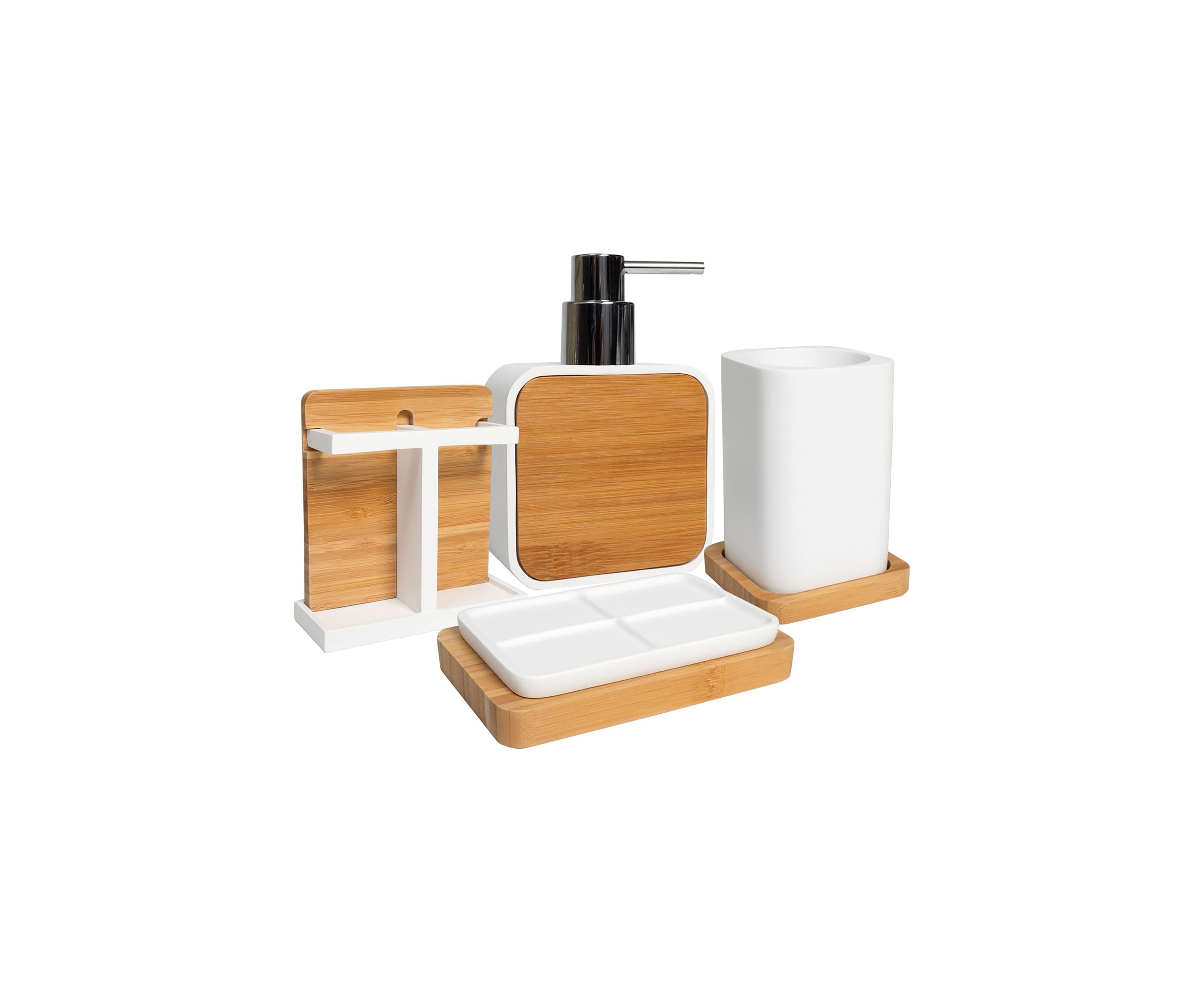 Ritz Poly Resin, Bamboo Bath Accessory Collection 4 Piece Bathroom Set
