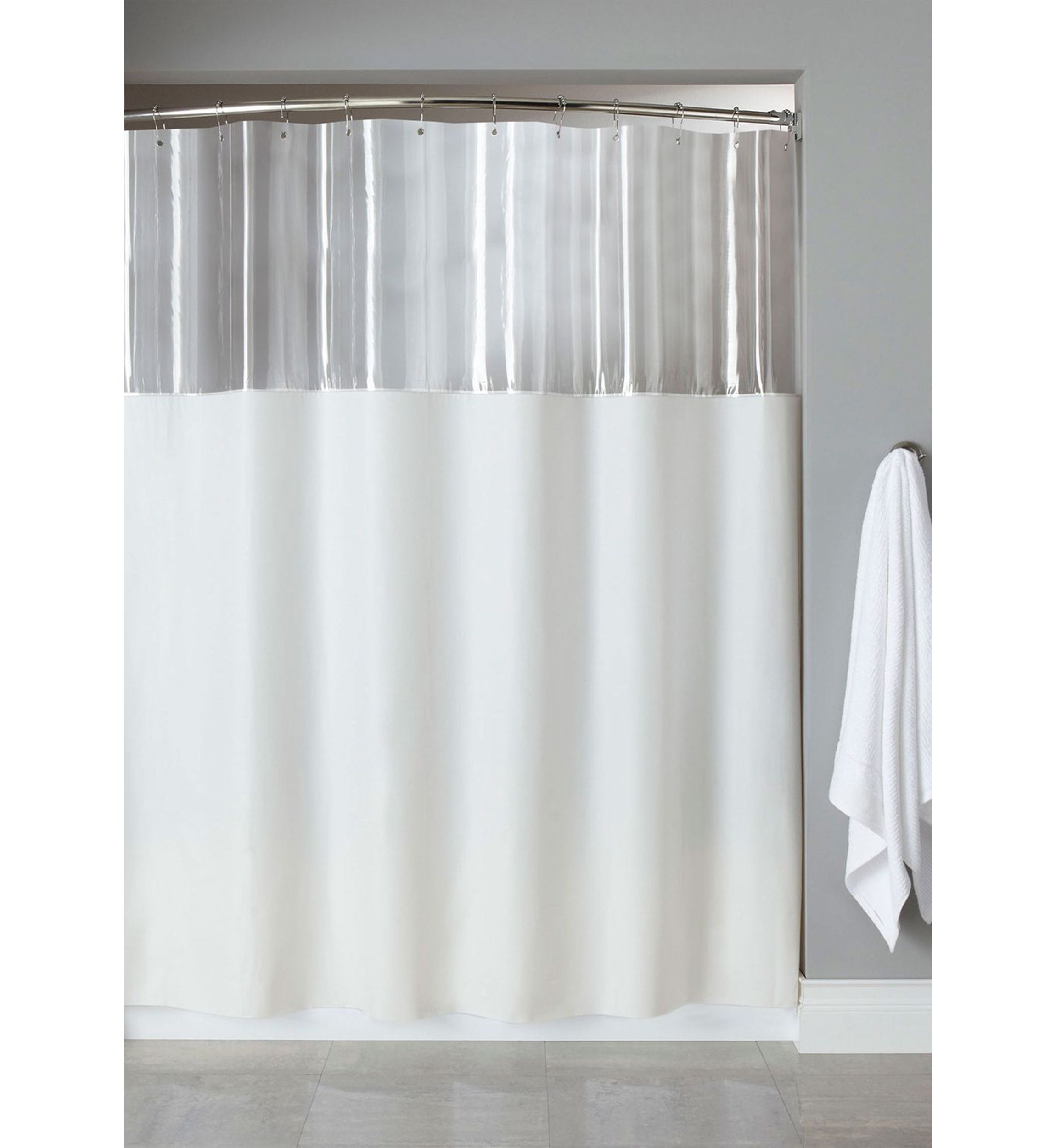XL See Through Top Clear/White 10 Gauge Vinyl Bath Shower Curtain 84 x 72