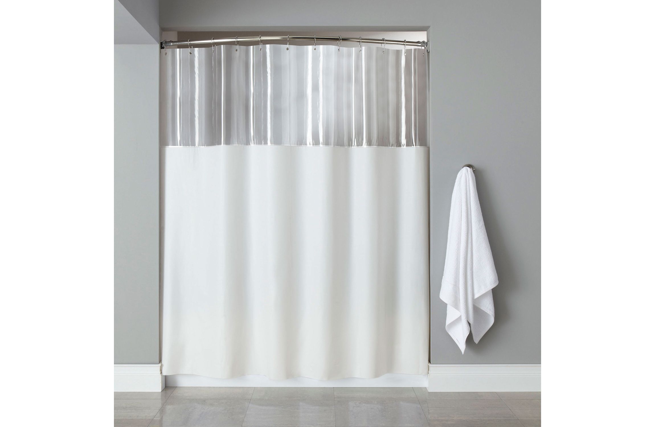 XL See Through Top Clear/White 10 Gauge Vinyl Bath Shower Curtain 84 x 72