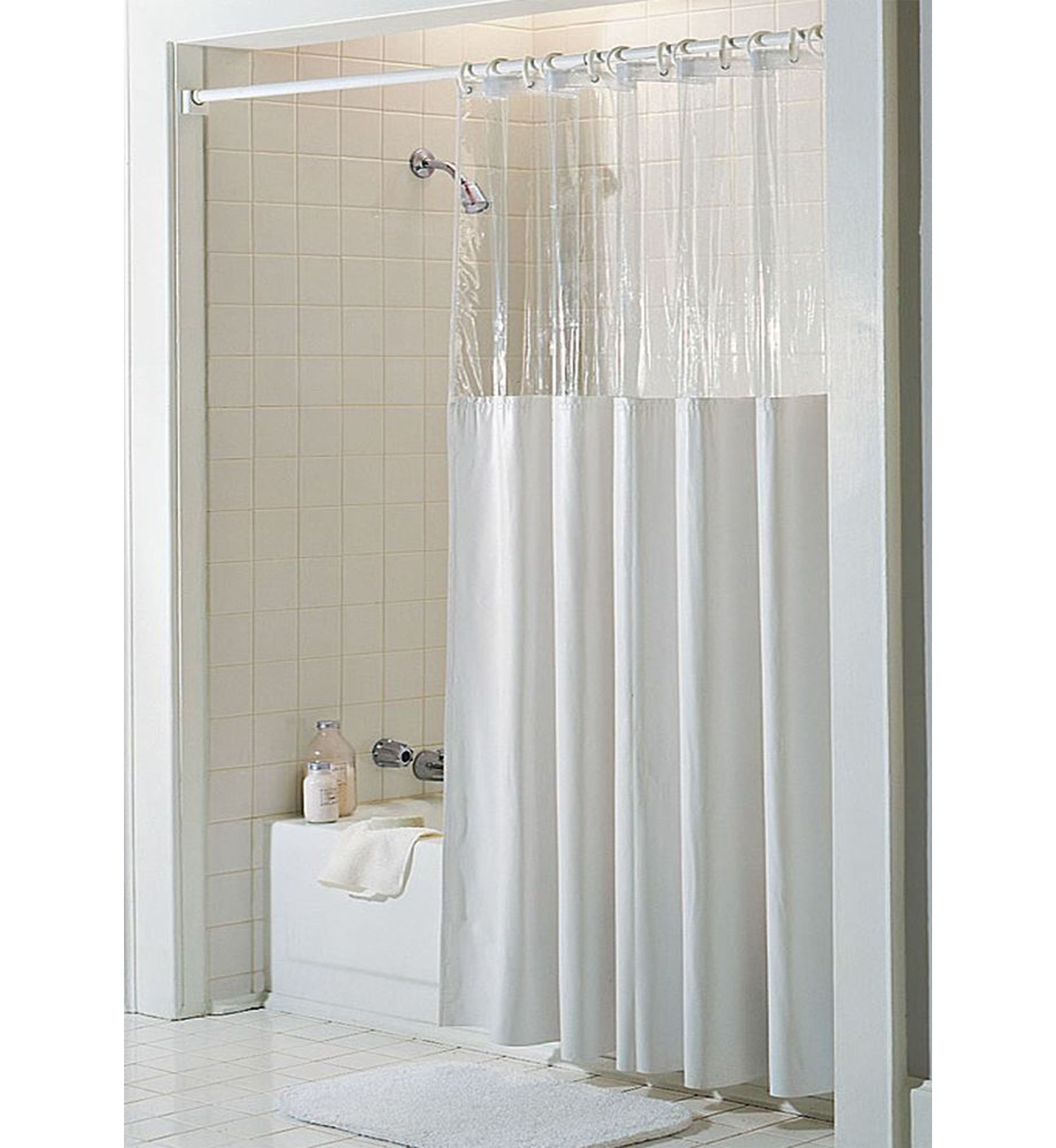 See Through Top Clear/White 10 Gauge Vinyl Bath Shower Curtain 72" x 72"