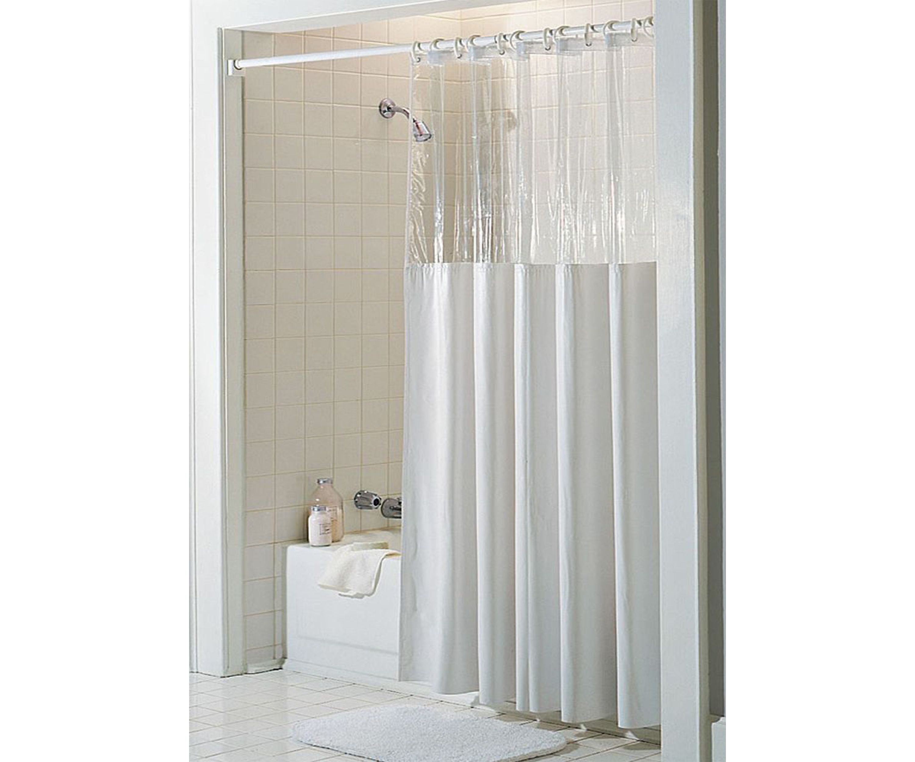 See Through Top Clear/White 10 Gauge Vinyl Bath Shower Curtain 72" x 72"