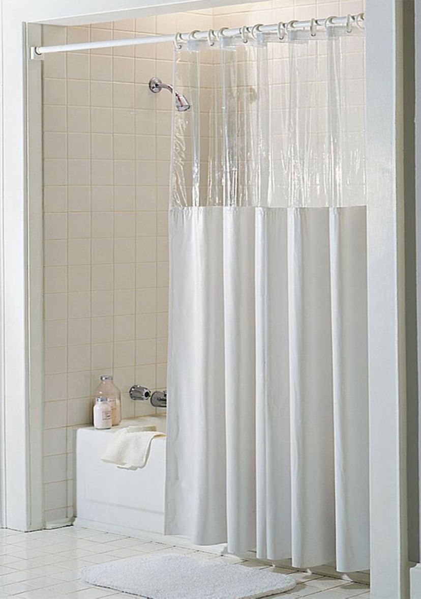 See Through Top Clear/White 10 Gauge Vinyl Bath Shower Curtain 72" x 72"