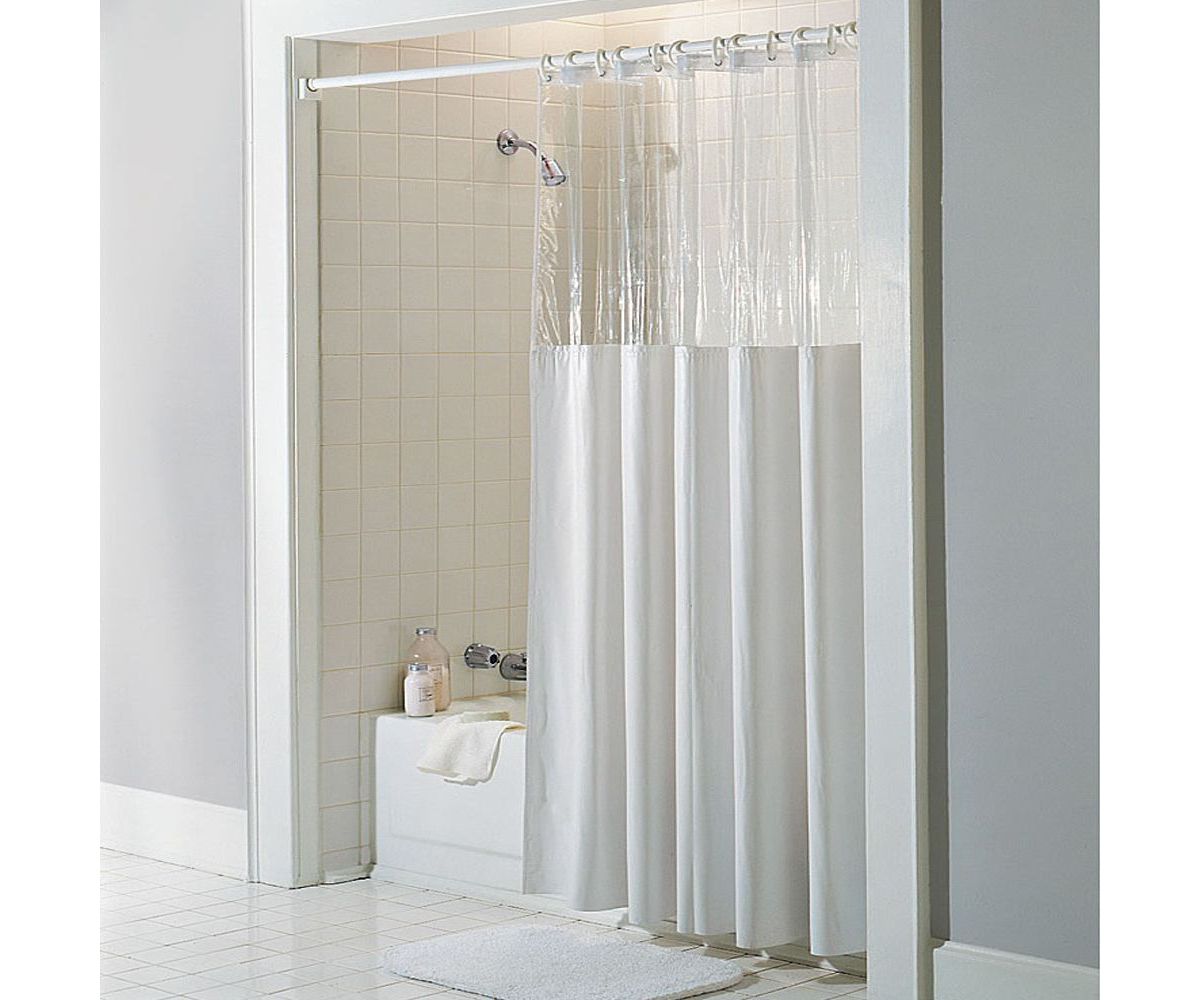 See Through Top Clear/White 10 Gauge Vinyl Bath Shower Curtain 72" x 72"
