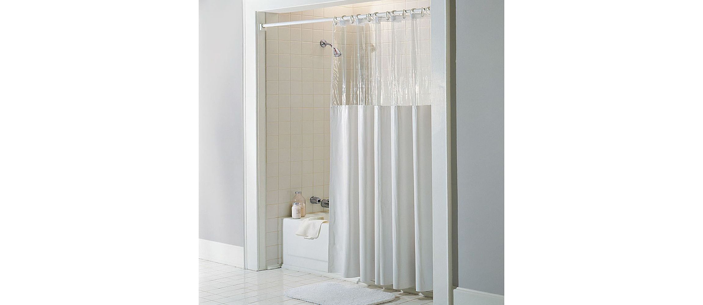 See Through Top Clear/White 10 Gauge Vinyl Bath Shower Curtain 72" x 72"