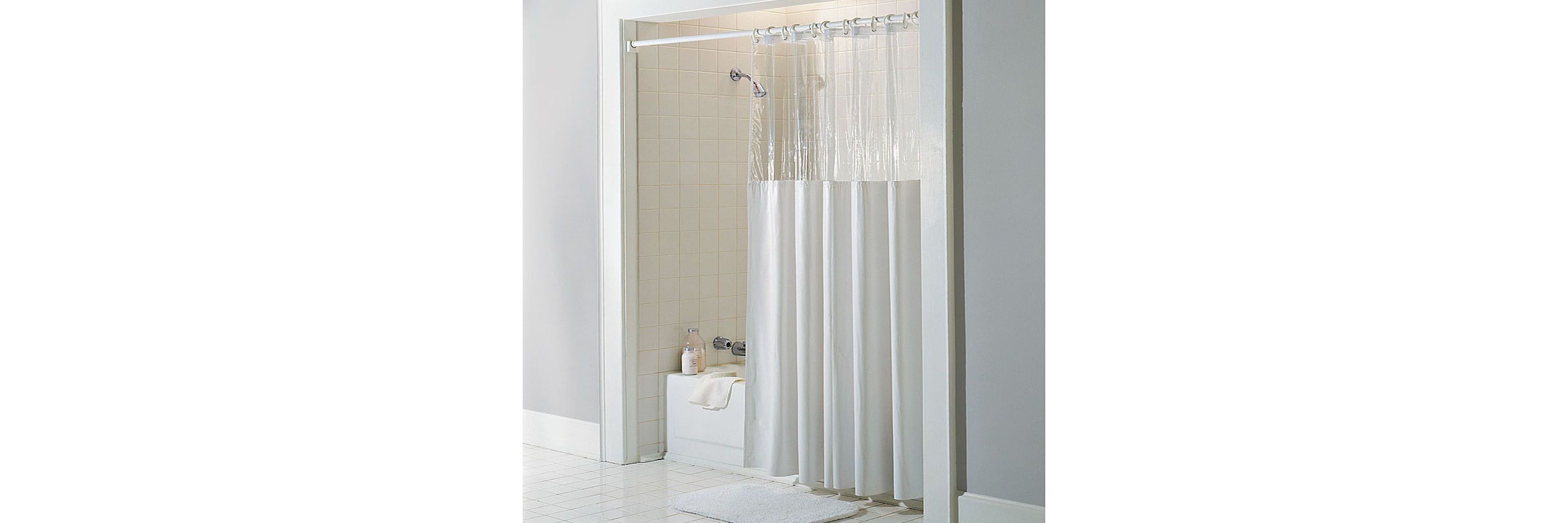 See Through Top Clear/White 10 Gauge Vinyl Bath Shower Curtain 72" x 72"