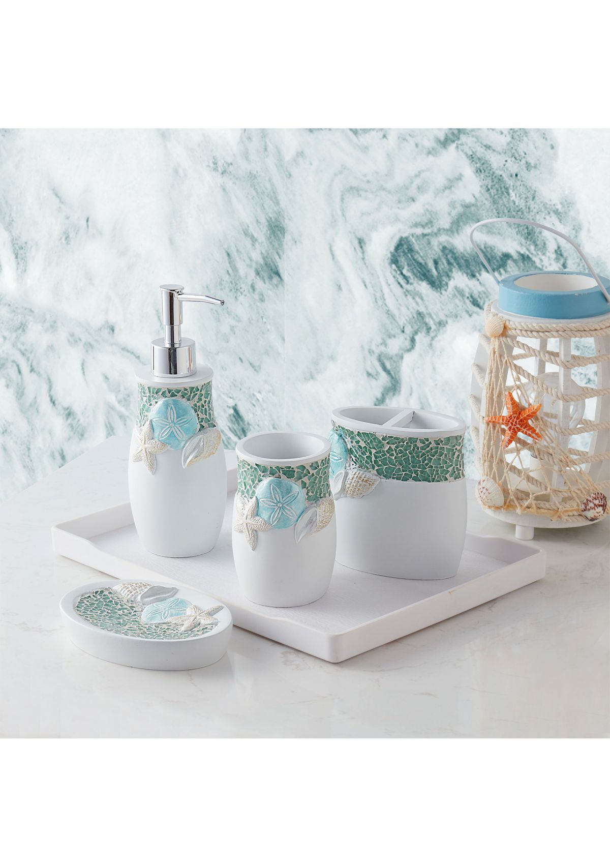 Seascape Bath Accessory Collection 4 Piece Bathroom Set