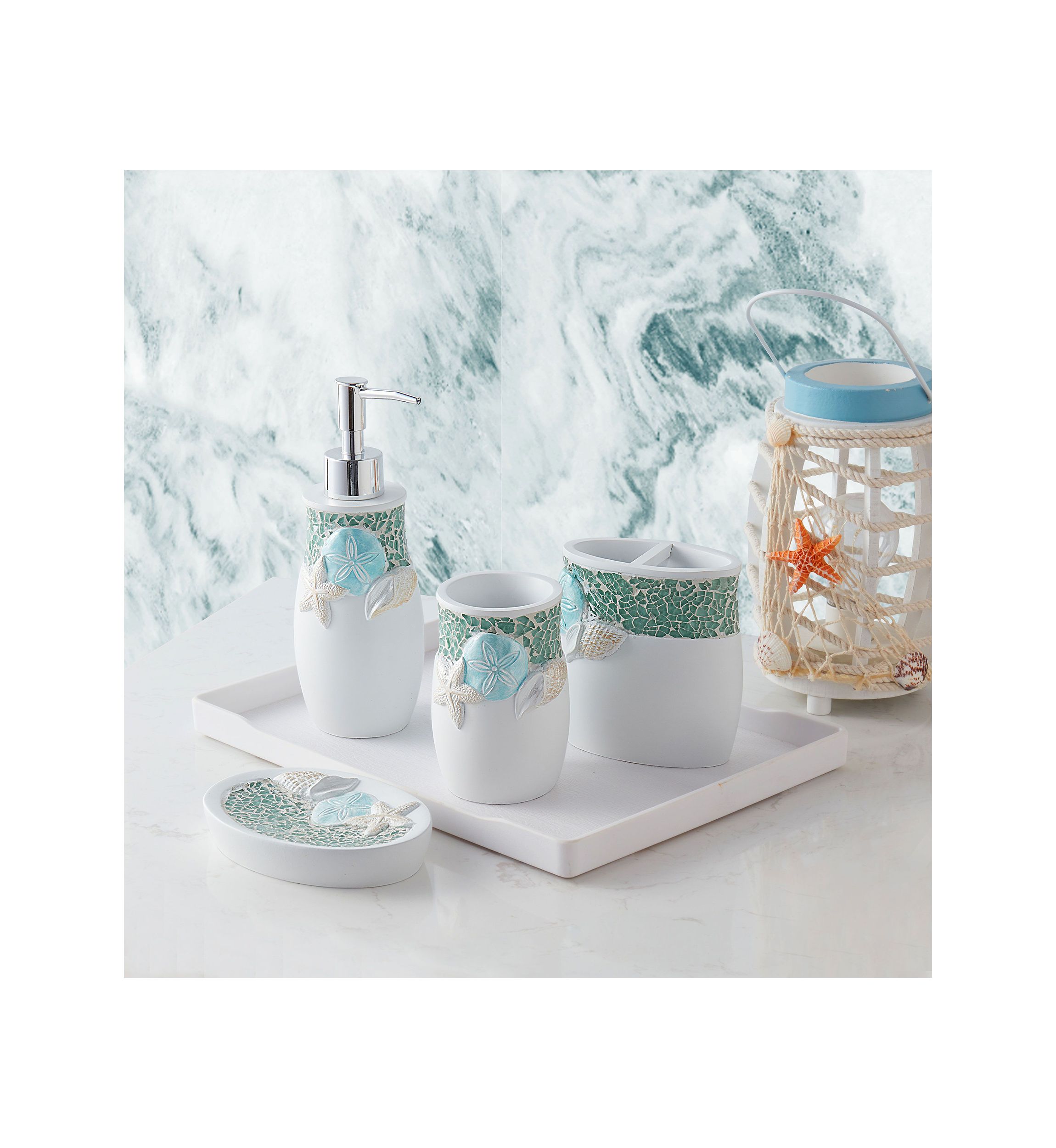 Seascape Bath Accessory Collection 4 Piece Bathroom Set