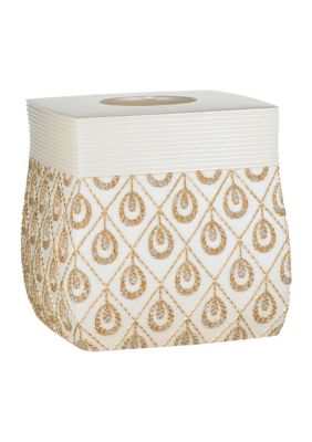 Gold and White Ceramic Tissue Box Cover
