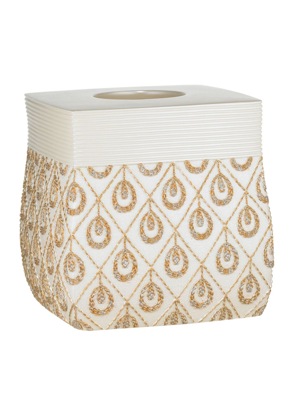 Popular Bath Seraphina Bathroom Tissue Box Cover- Beige/Gold