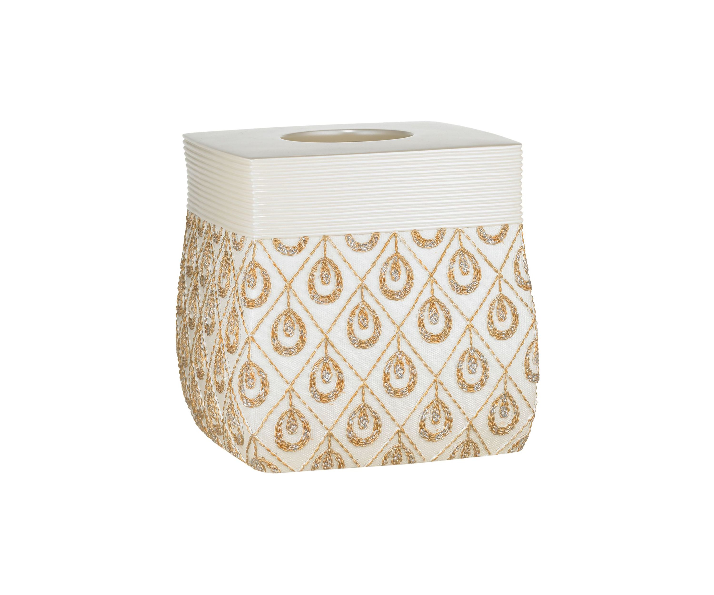 Popular Bath Seraphina Bathroom Tissue Box Cover- Beige/Gold