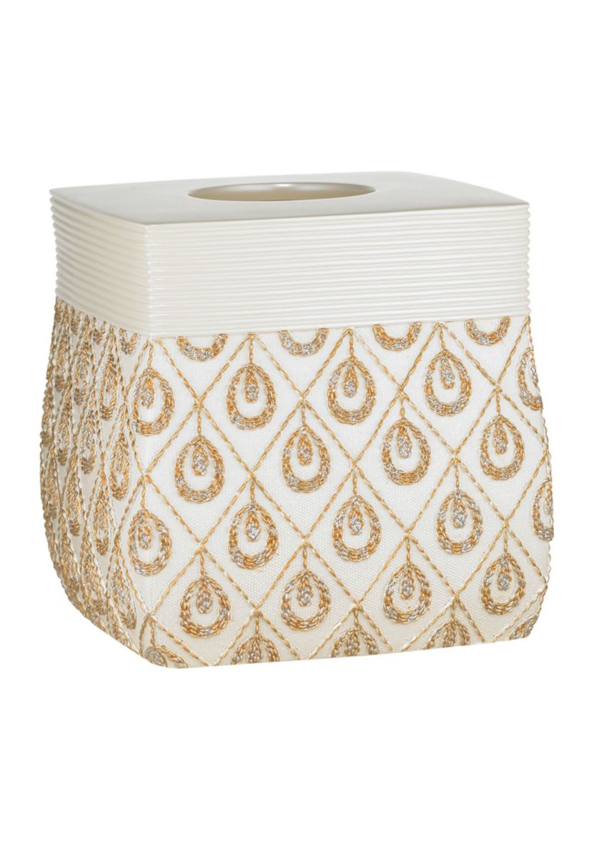 Popular Bath Seraphina Bathroom Tissue Box Cover- Beige/Gold