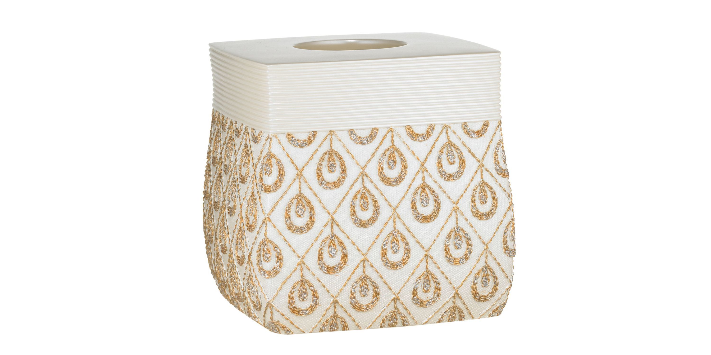 Popular Bath Seraphina Bathroom Tissue Box Cover- Beige/Gold