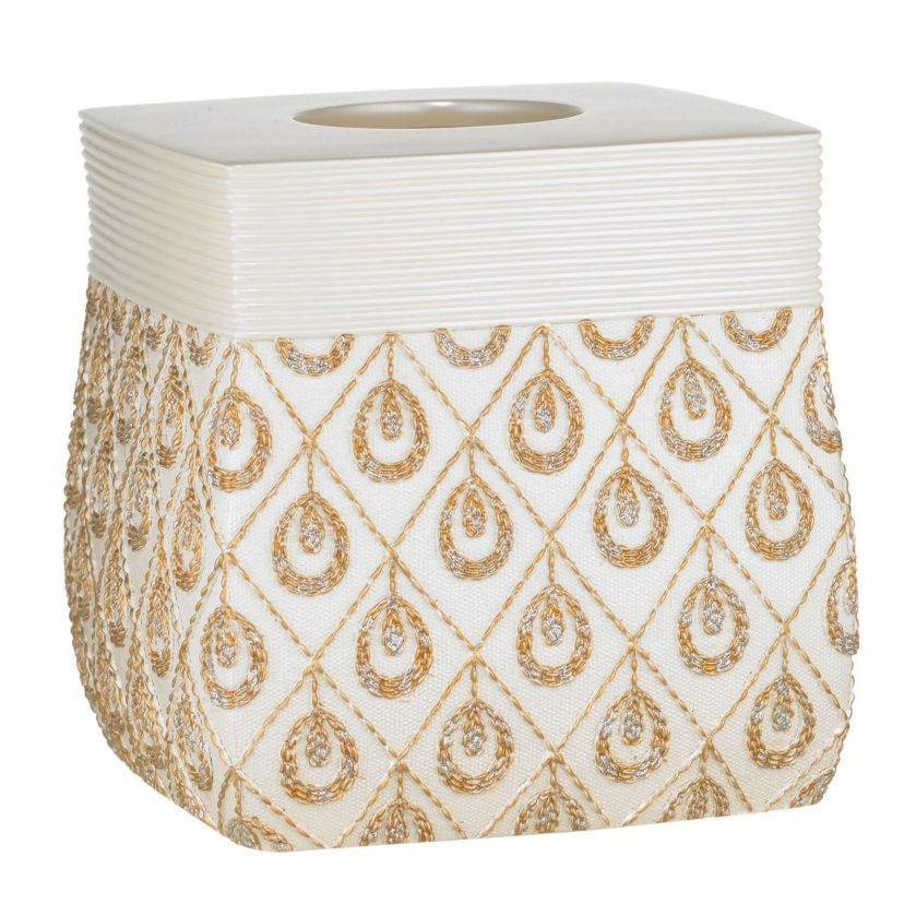 Popular Bath Seraphina Bathroom Tissue Box Cover- Beige/Gold