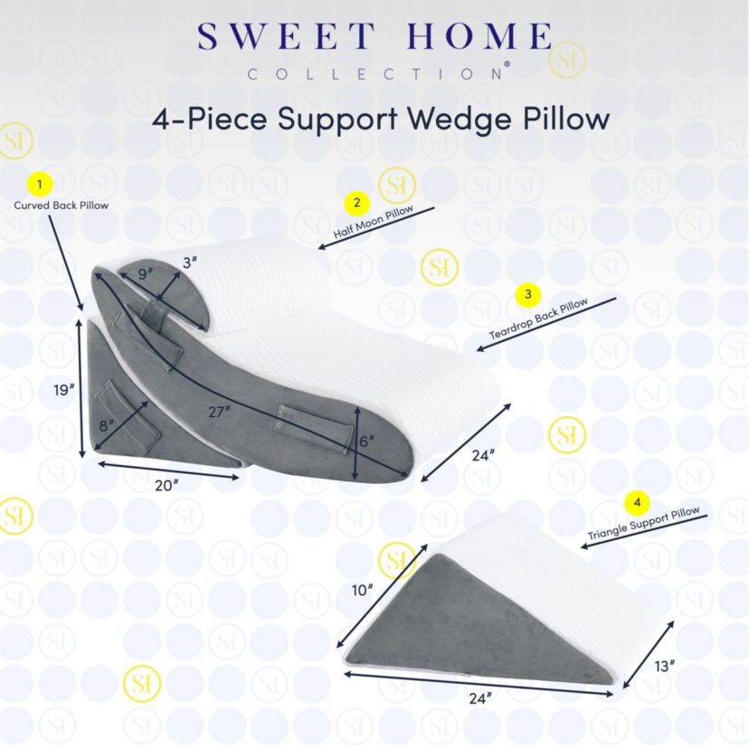 Sweet Home Collection 4 Piece Bed Wedge Pillow Set 27" x 24" x 6"