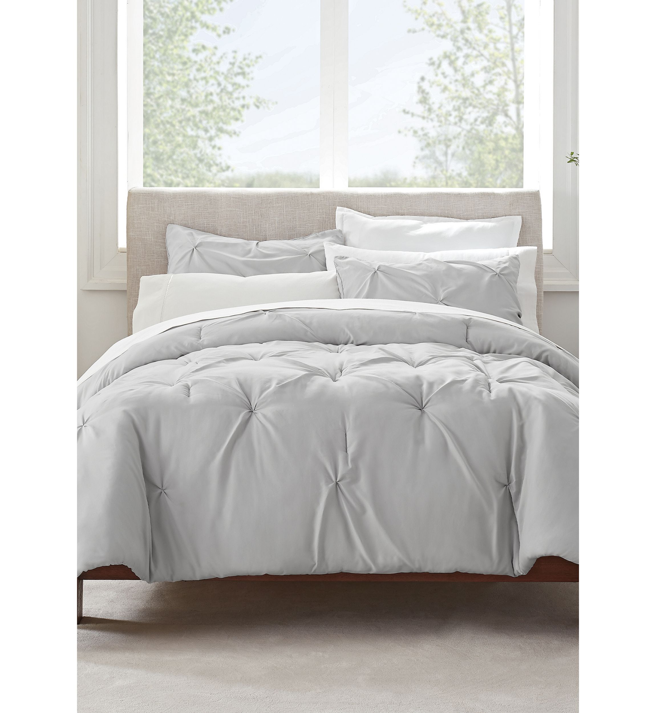 Antimicrobial Pleated 3 Piece Comforter Set