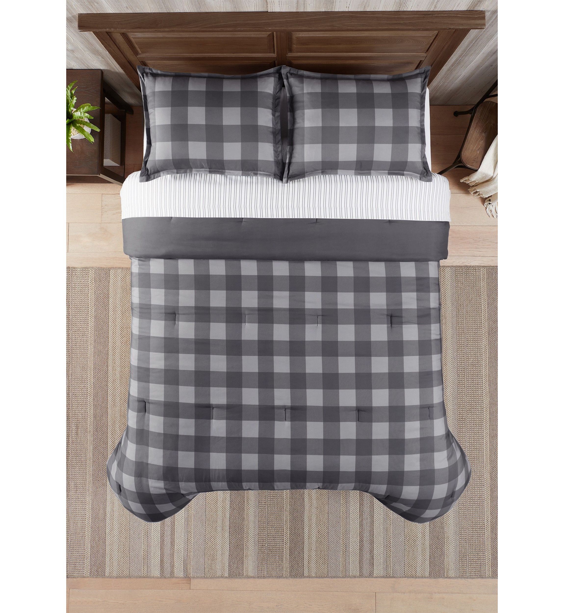 Simply Clean Alex Buffalo Check Plaid Antimicrobial Complete Bedding Set with Sheets