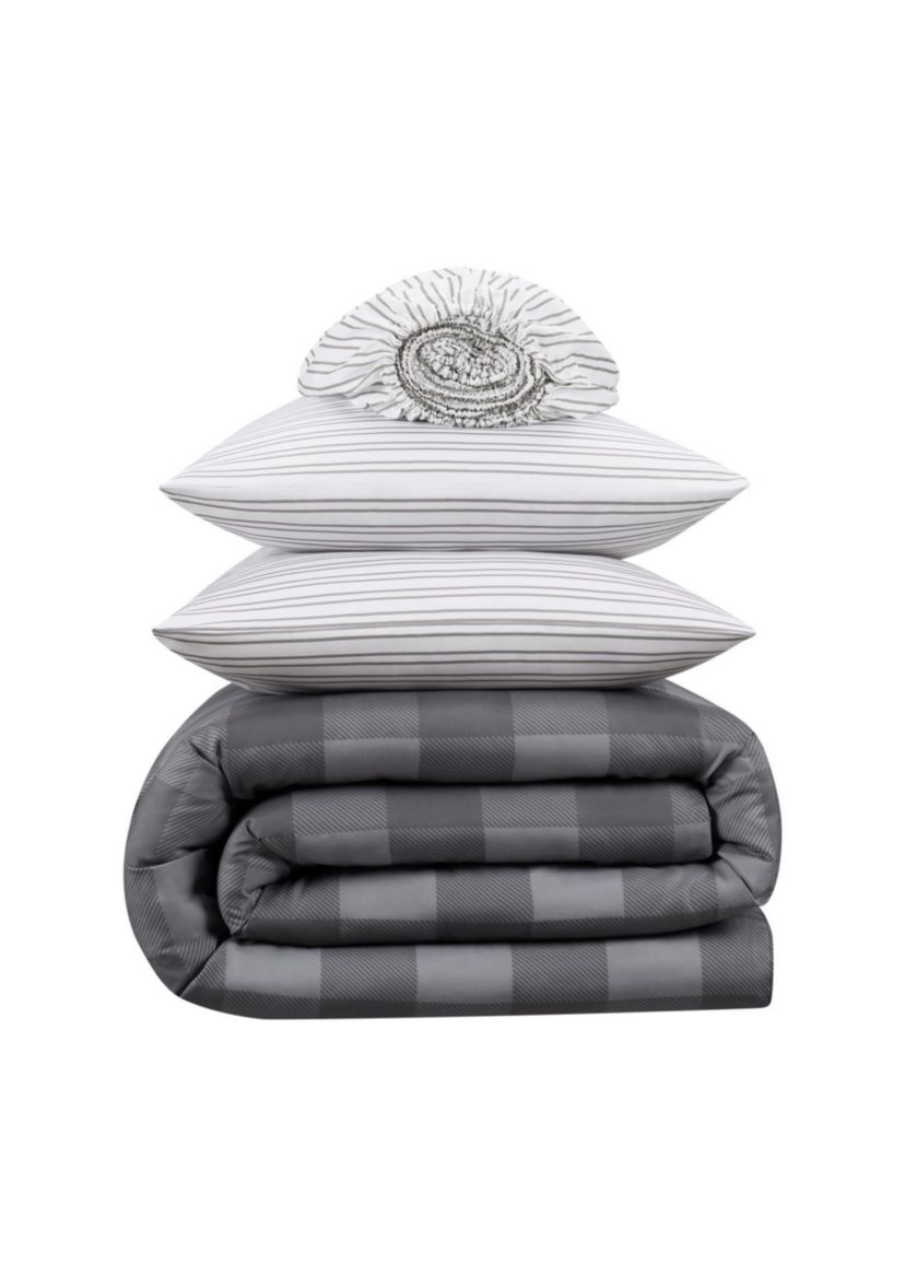 Simply Clean Alex Buffalo Check Plaid Antimicrobial Complete Bedding Set with Sheets