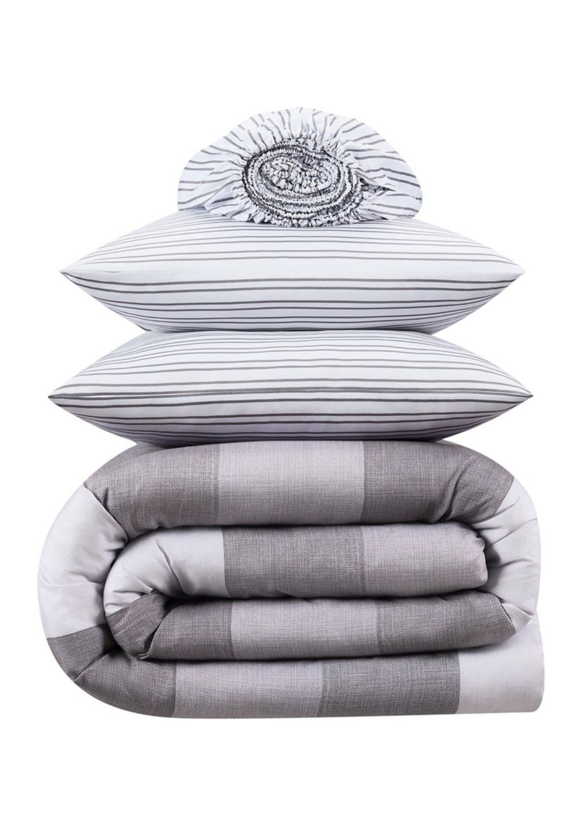 Simply Clean Billy Textured Stripe Antimicrobial Complete Bedding Set with Sheets