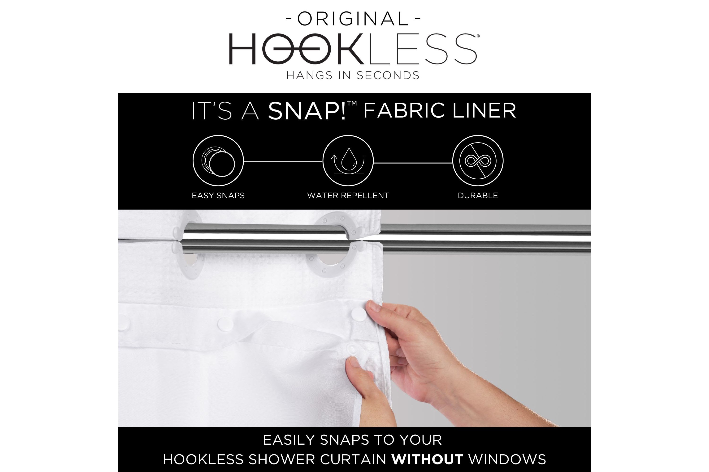 Hookless Jacquard Shower Curtain with Flex-on Rings and Its a Snap! Fabric Liner with Magnets, 71 In Wide x 74 In Long, Botanical Leaves Print, Gray