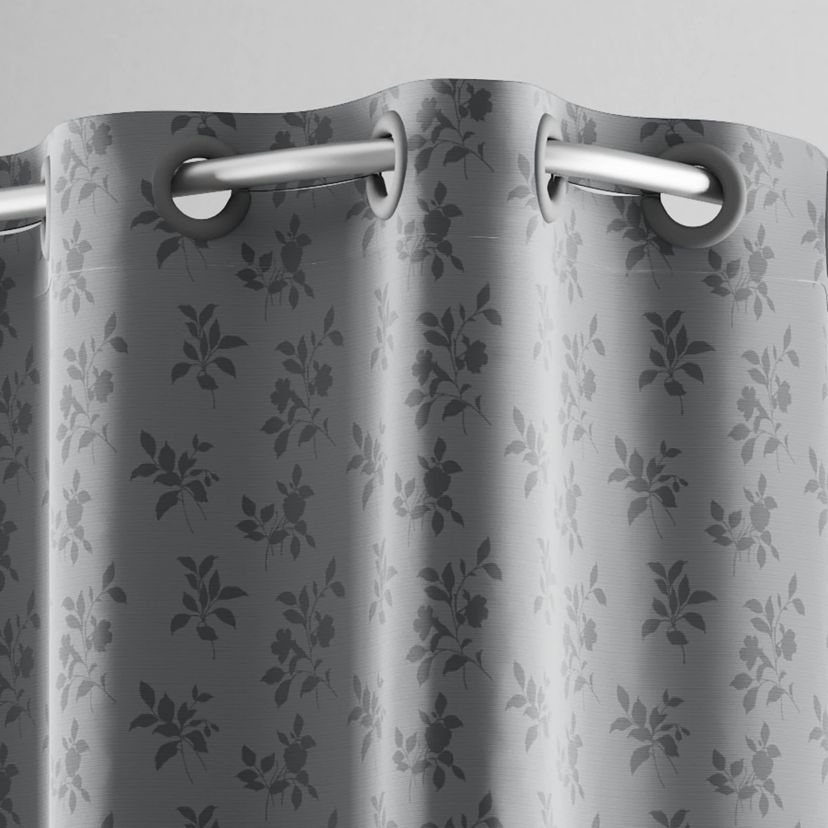 Hookless Jacquard Shower Curtain with Flex-on Rings and Its a Snap! Fabric Liner with Magnets, 71 In Wide x 74 In Long, Botanical Leaves Print, Gray
